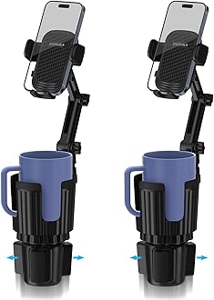 2 Pack Phone Holders for Your Car Cupholder, 2 in 1 Cell Phone Holder Mount with Cup Holder Expandable Base, 360 Degree Rotating Neck, Fits All 4-7" Smartphones and Most Bottles