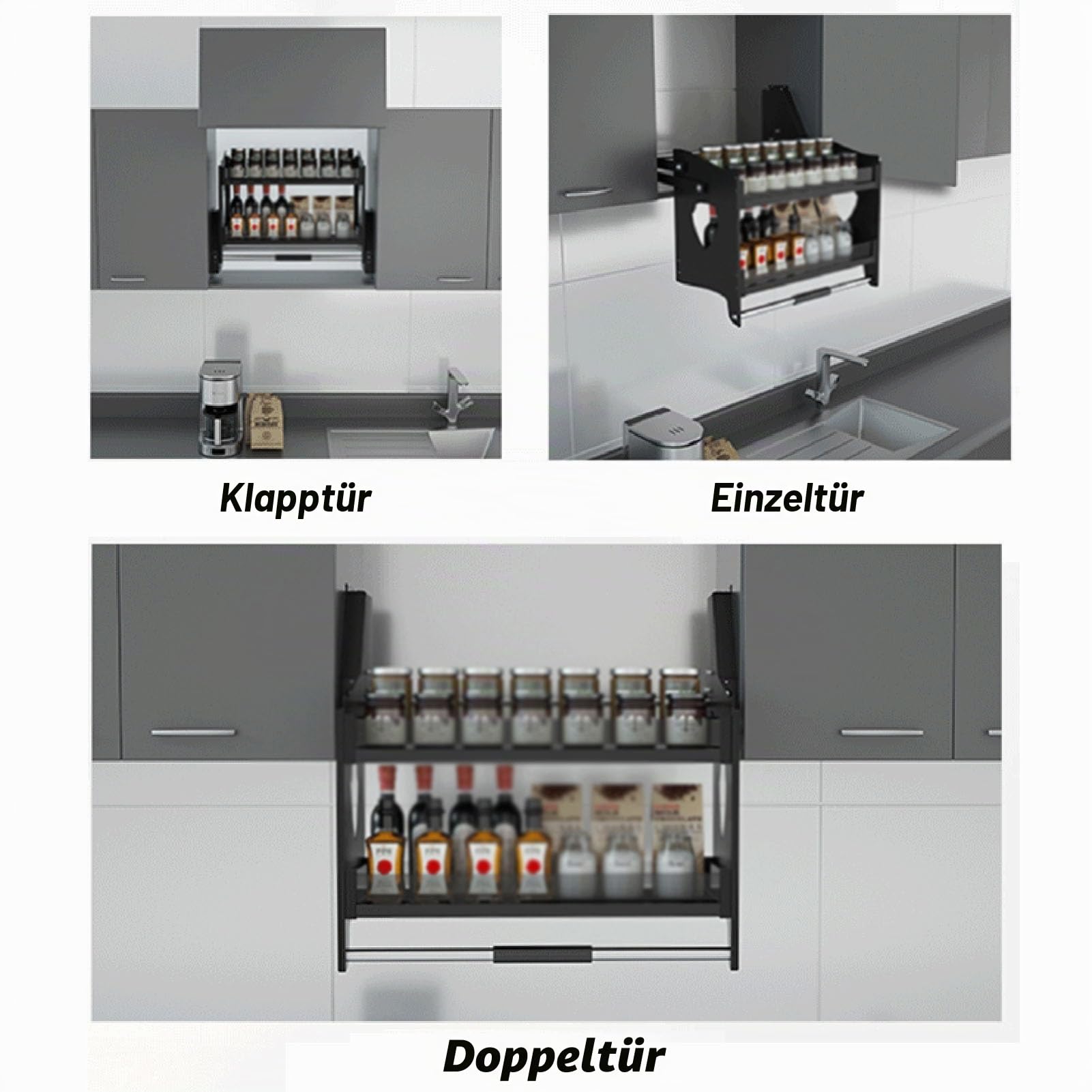 2-stufiger Pull-Down-Wandschrank-Aufbewahrungsorganisator, Hochleistungs-Ausziehschrankregal, Tragkraft 30 Kg, Geeignet For Küchenbars Und Restaurants(600mm cabinet)