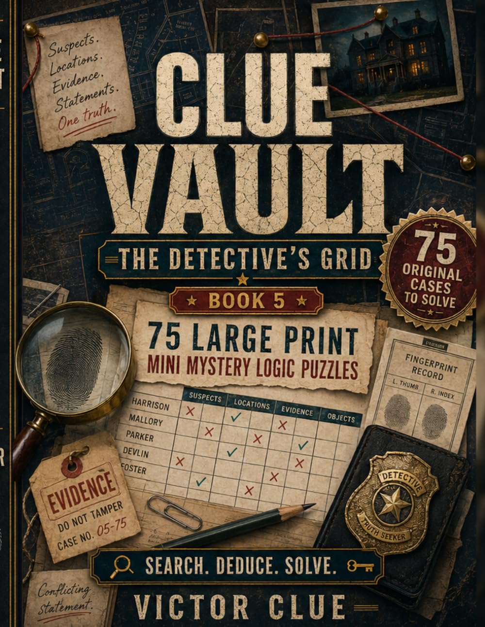 Clue Vault: The Detective’s Grid: 75 Print Mystery Logic Puzzles to Crack the Grid, Follow the Clues, and Catch the Culprit