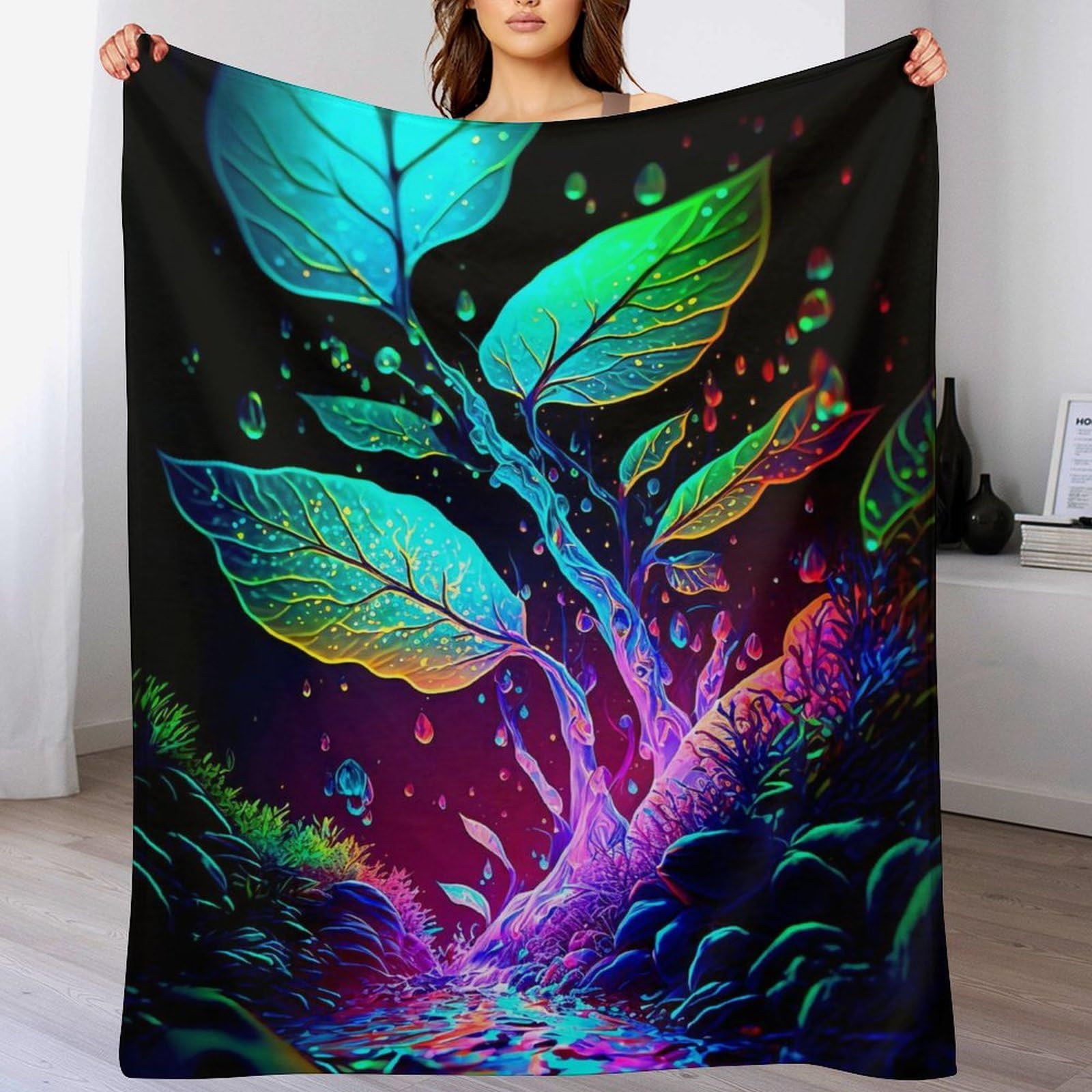 Couverture en flanelle douce à motif feuilles pour vos soirées cocooning sur le sofa