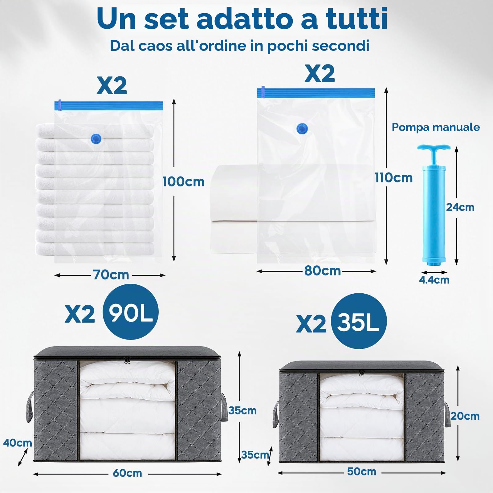 4 Pezzi Scatole per Vestiti,4 Sacchetti Sottovuoto Vestiti Salvaspazio e 1 Pompa,Scatole per Armadio Grande Capacità per Trapunte, Coperte, Biancheria da Letto