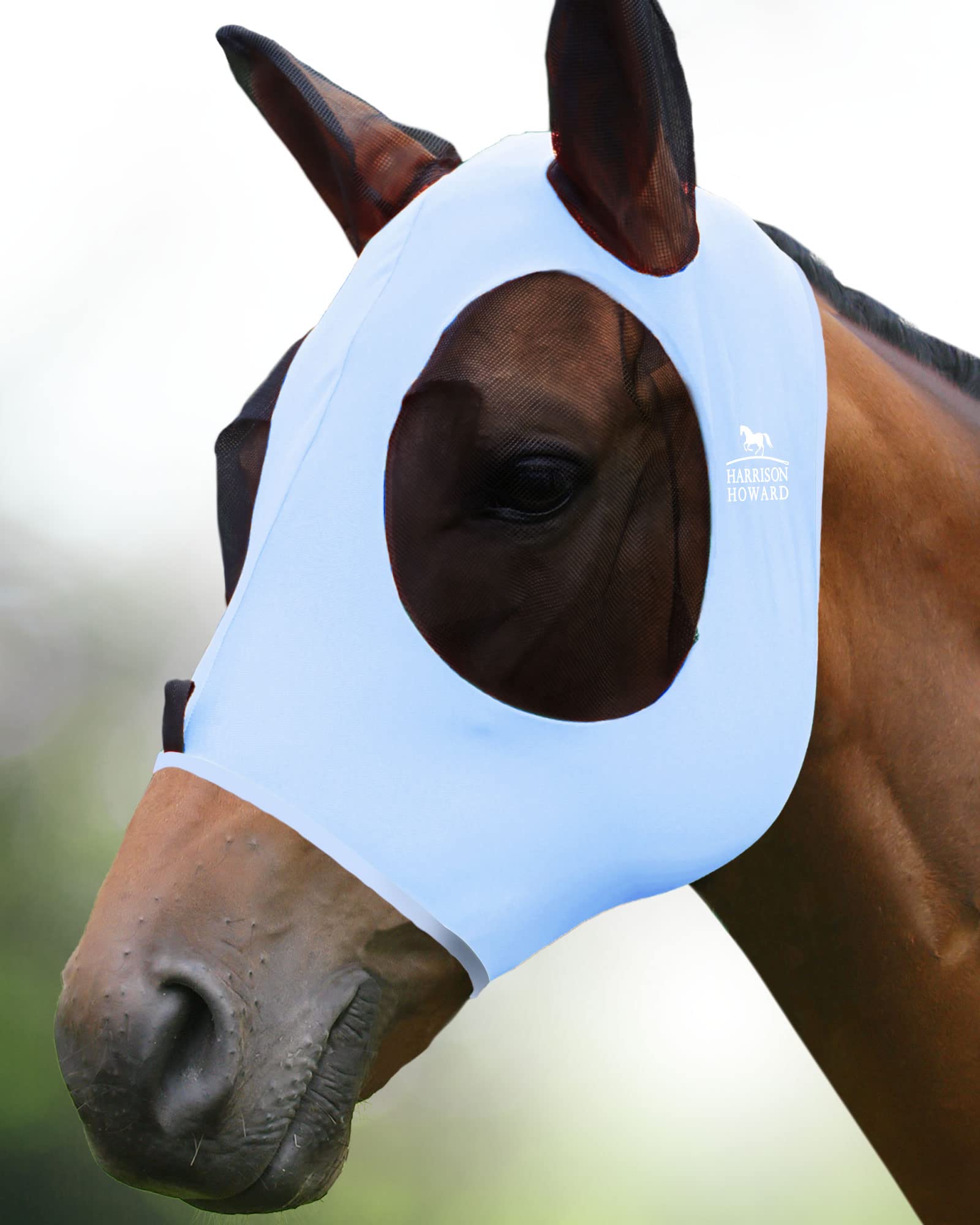 Harrison Howard Super Comfort Stretchy Fly Mask Large Eye Space with UV Protection Soft on Skin with Breathability ICY Blue M Cob