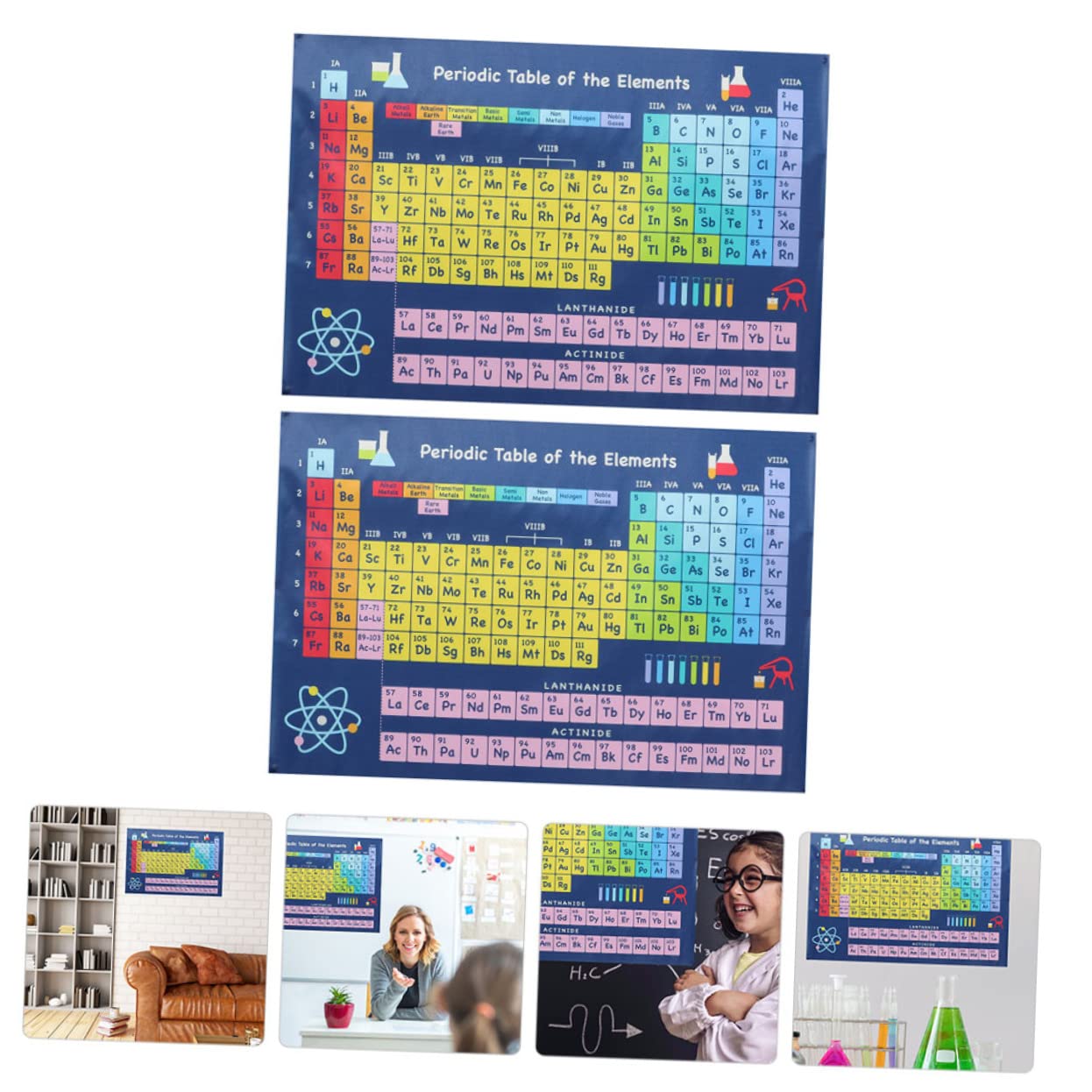 Ciieeo Lot De 4 Affiches De Tableau Chimique Pour Salle De Classe Pendentifs Déléments Dapprentissage Mise En Page Lumineuse 2 Pièces X 4