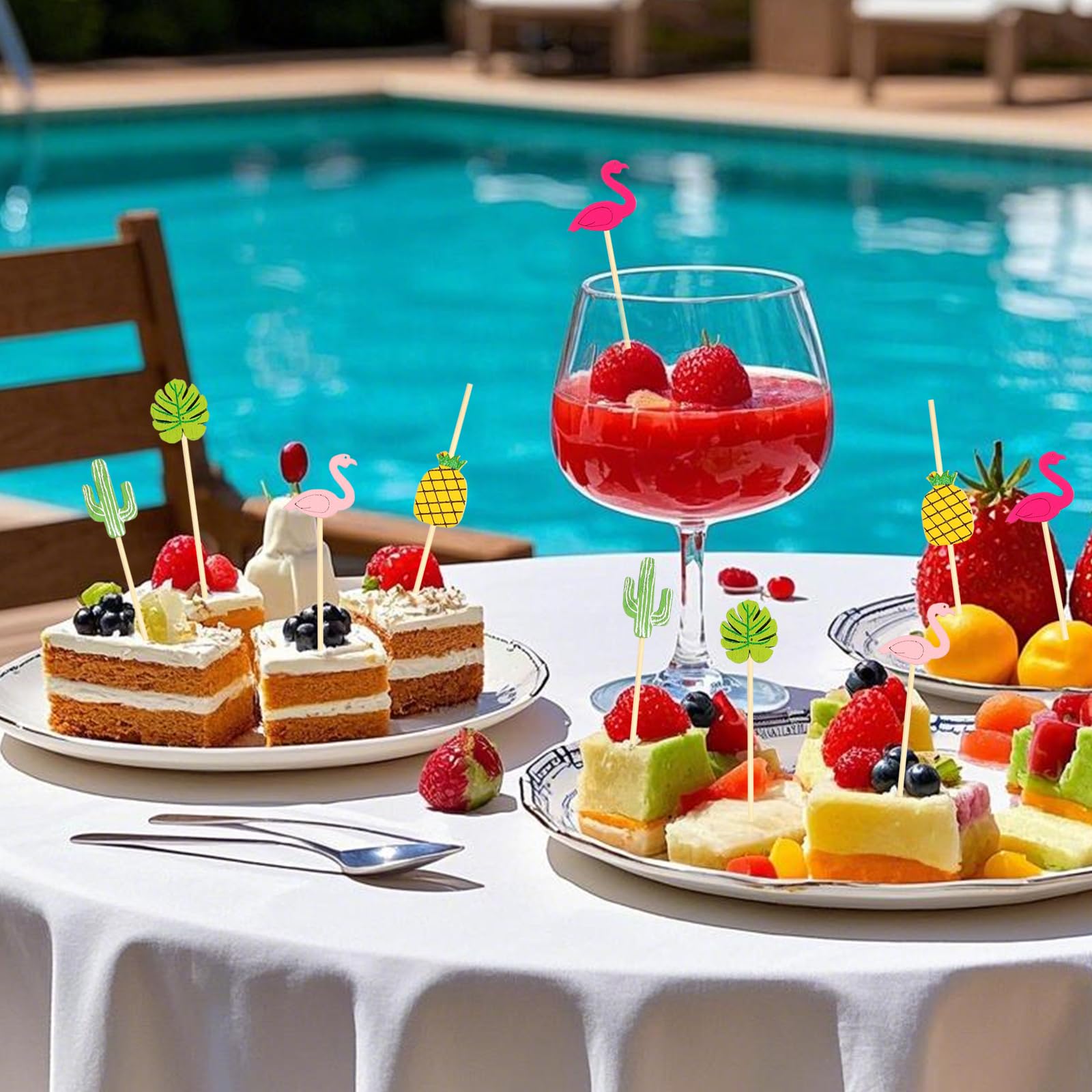 100 Stück Flamingo Cocktailspieße - Wiederverwendbare Deko Für Partys & Desserts
