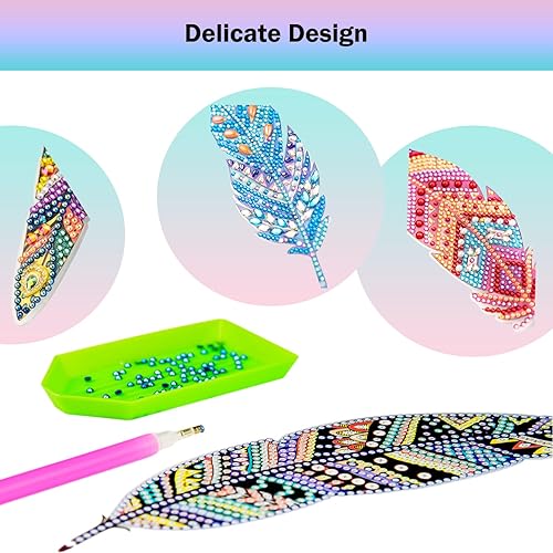 Miniatura 3 de Marcapáginas de pintura de diamantes de pluma, prefdo 6 piezas DIY 5D Diamond Drawing Marcapáginas Pintura de diamantes Principiantes Artesanías