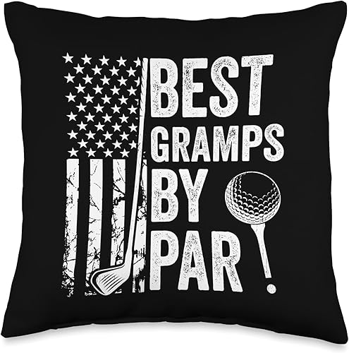 Best Dad By Par Golfing Apparel by AlphaONE Best Gramps by Par USA Flag Fathers Day Golfing Grandpa Throw Pillow, 16x16, Multicolor