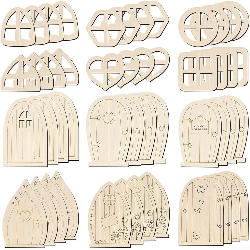Set di 48 porte e finestre in miniatura in legno per progetti personalizzati (stile retrò)