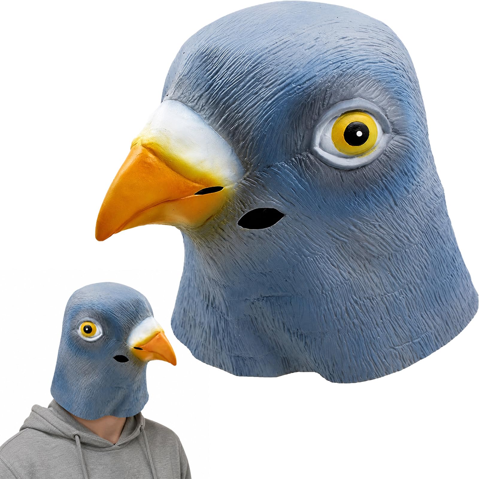Adult Pigeon Head Mask, Blue-Grey Natural Latex Fancy Dress Costume
