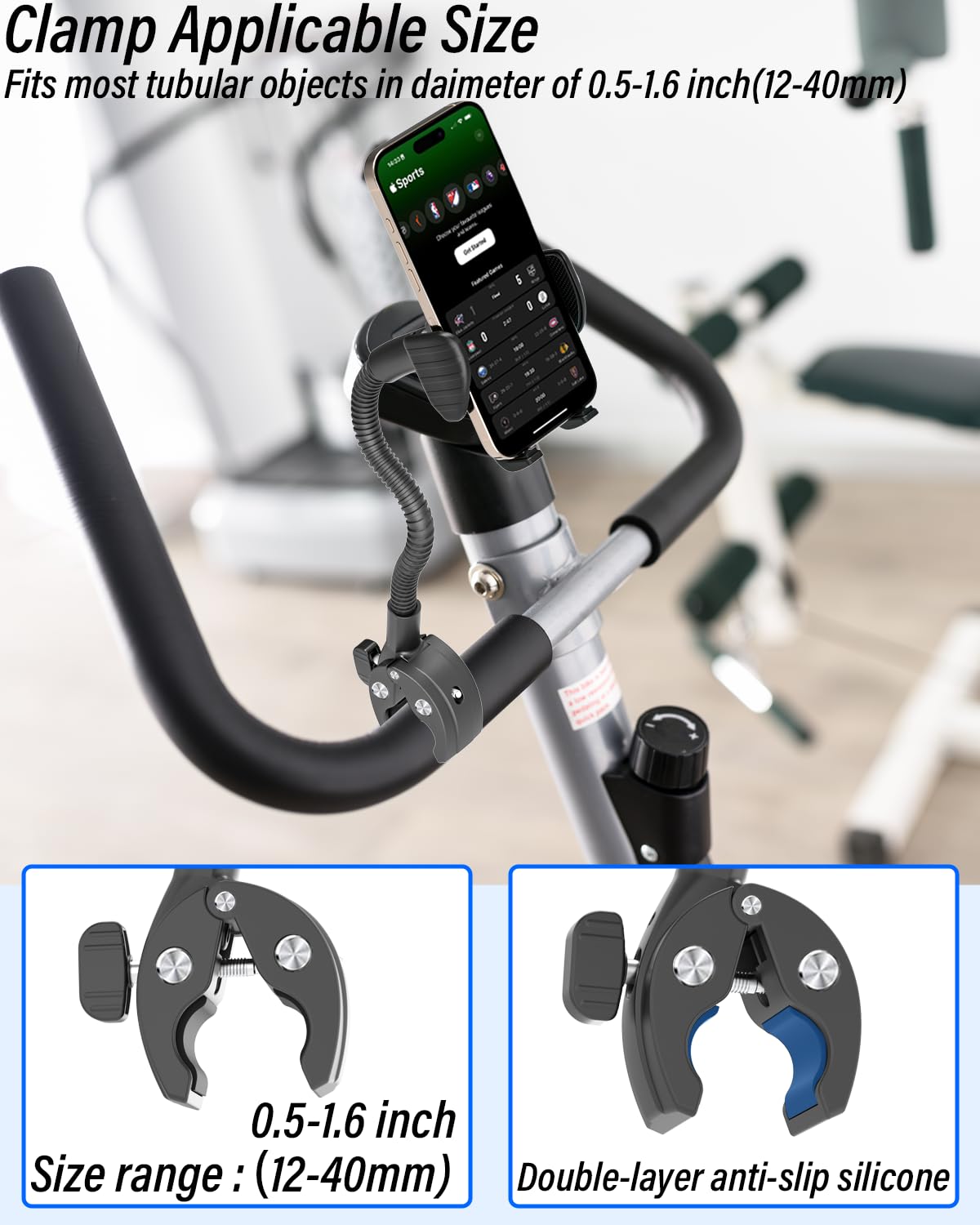 Charchendo Rollstuhl- und Kinderwagen-Handyhalterung mit flexiblem Schwanenhals-Arm, sichere, rutschfeste Lenkerhalterungsklemme, passend für 16, 15, 14, 13, 12 Pro Plus Max Mini und 10,2–17,8 cm