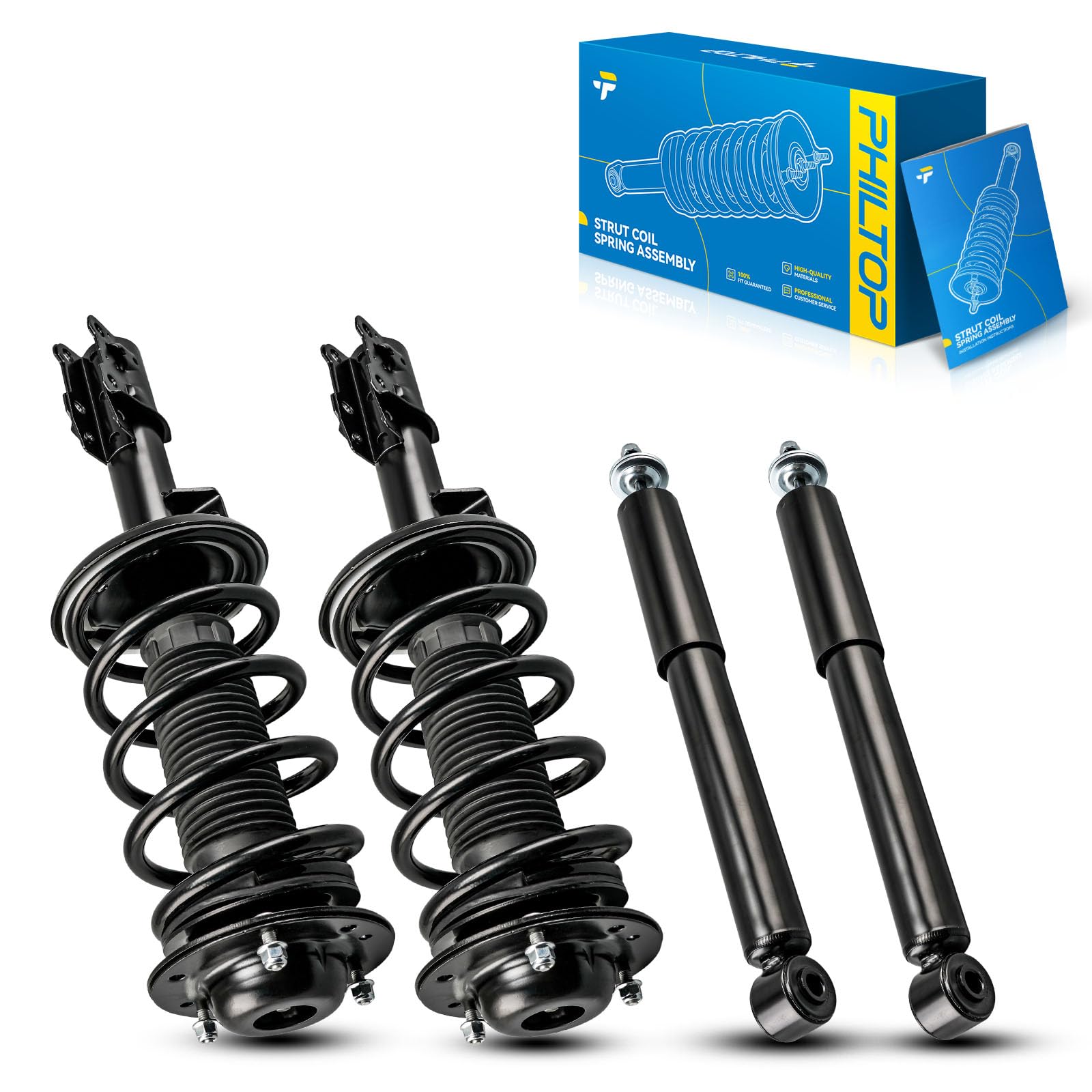 PHILTOP Struts And Shocks Complete Assembly,Front Rear Struts Set of 4,Amortiguadores 172199 172200 349008 * 2 For Chevrolet Malibu 2004-2012 Pontiac G6 2005-2010 Saturn Aura 2007-2009