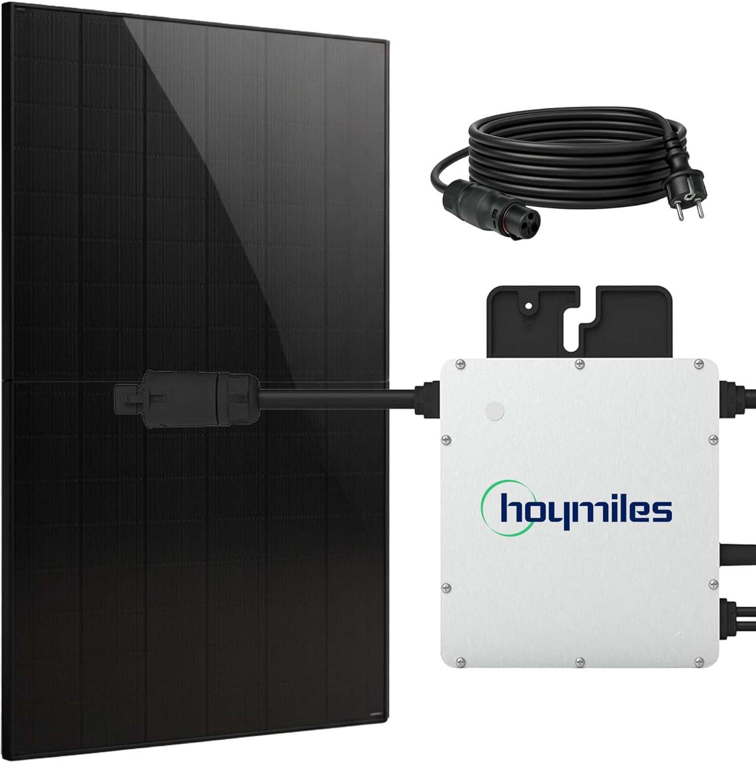 SUNNIVA® 460W Balkonkraftwerk BIFAZIAL FULLBLACK komplett Steckdose HOYMILES 400 Watt Wechselrichter, PV Solaranlage Komplettset, 1x 460W N-Type Glas-Glas Bifacial Solarmodule, 5m Kabel