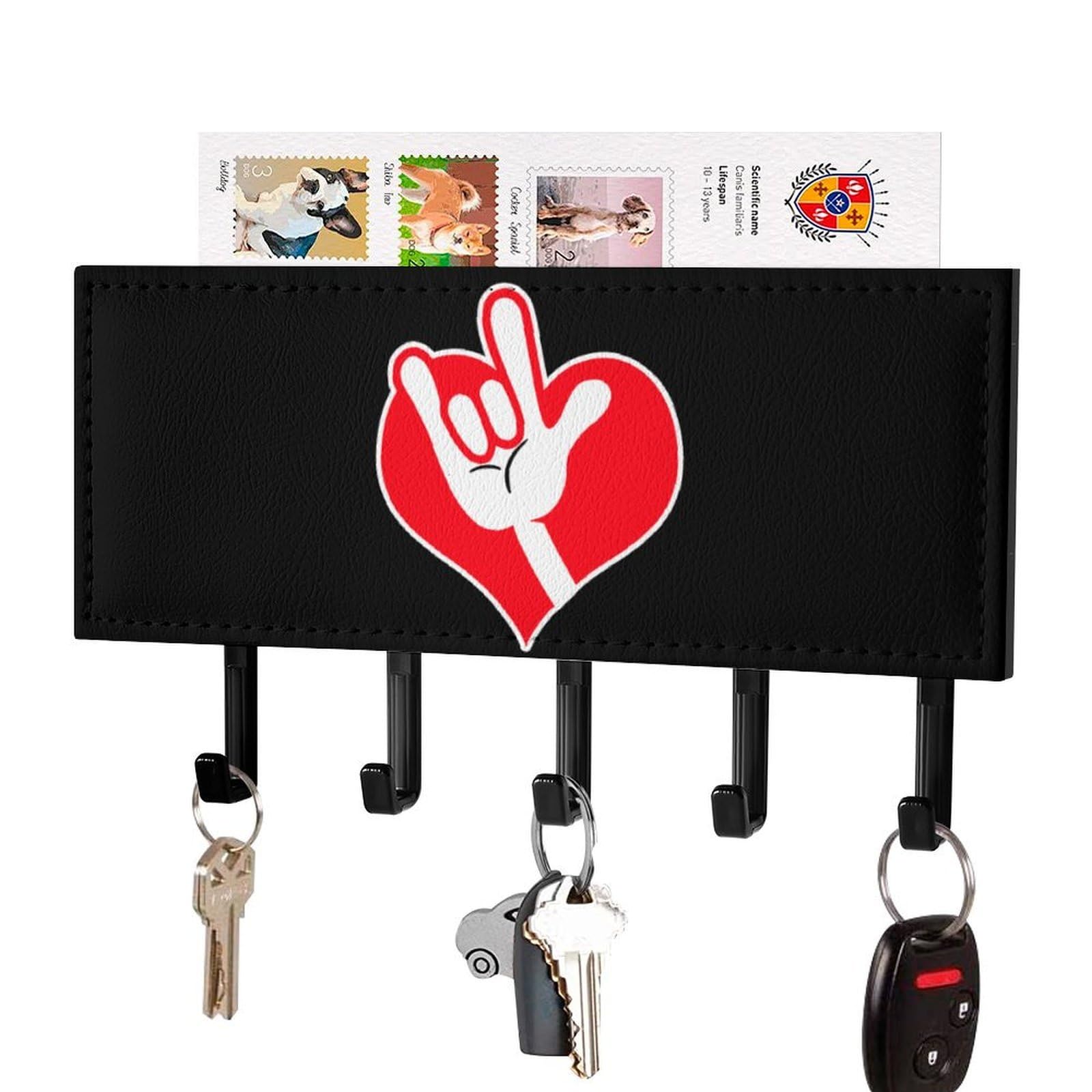 NCLQVJXZKHW Am-ericans-Sign Language I Love You Key Holder with 5 Hooks Key Hooks Wall Mounted Key Racks Key Hanger Organiser Shelf