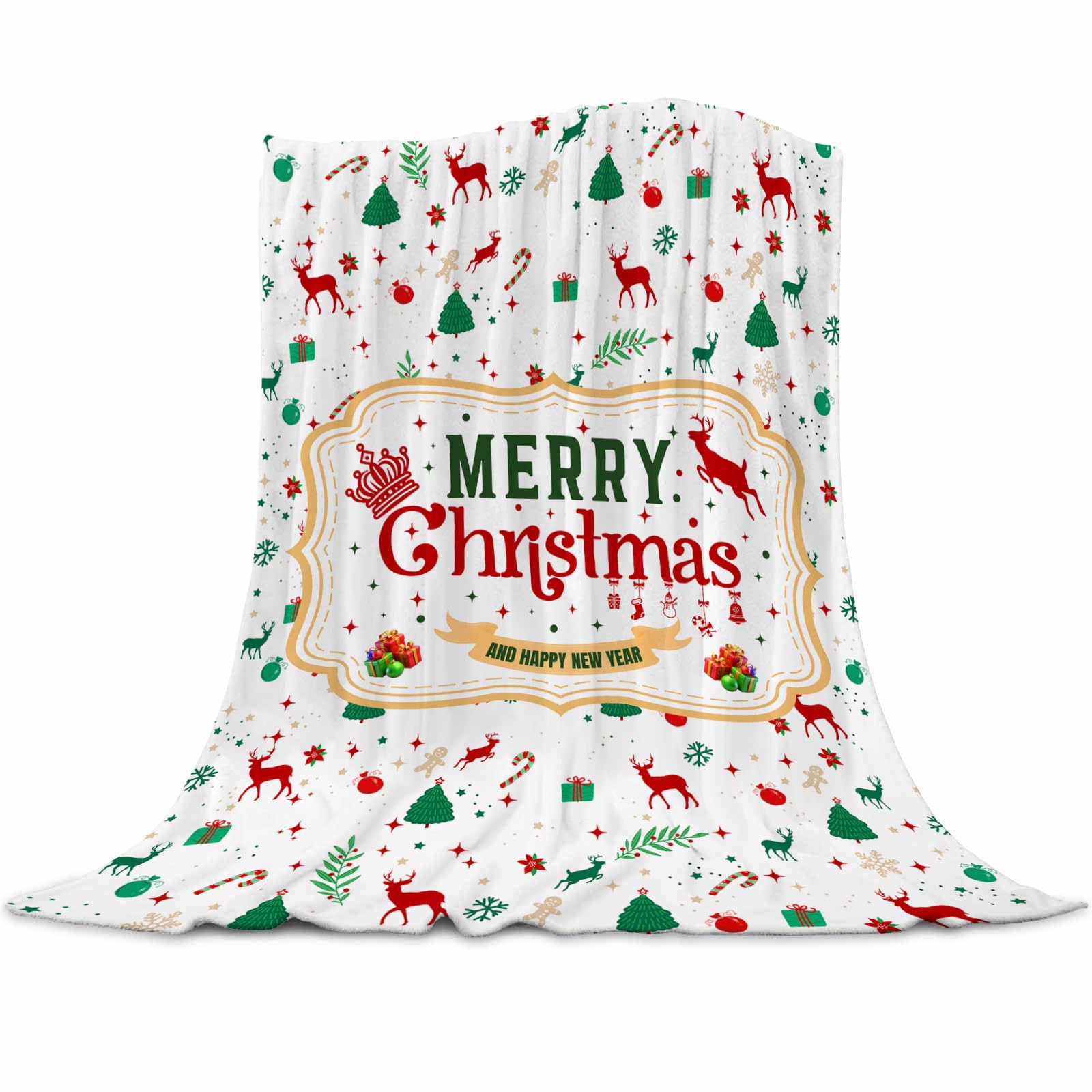 Gaakvrr Merry Christmas Throw Blanket - Super Soft Flannel Fleece - Festive Holiday Decor, Reindeer/Snowflake/Xmas Tree Design - Cosy Gift 130x150cm