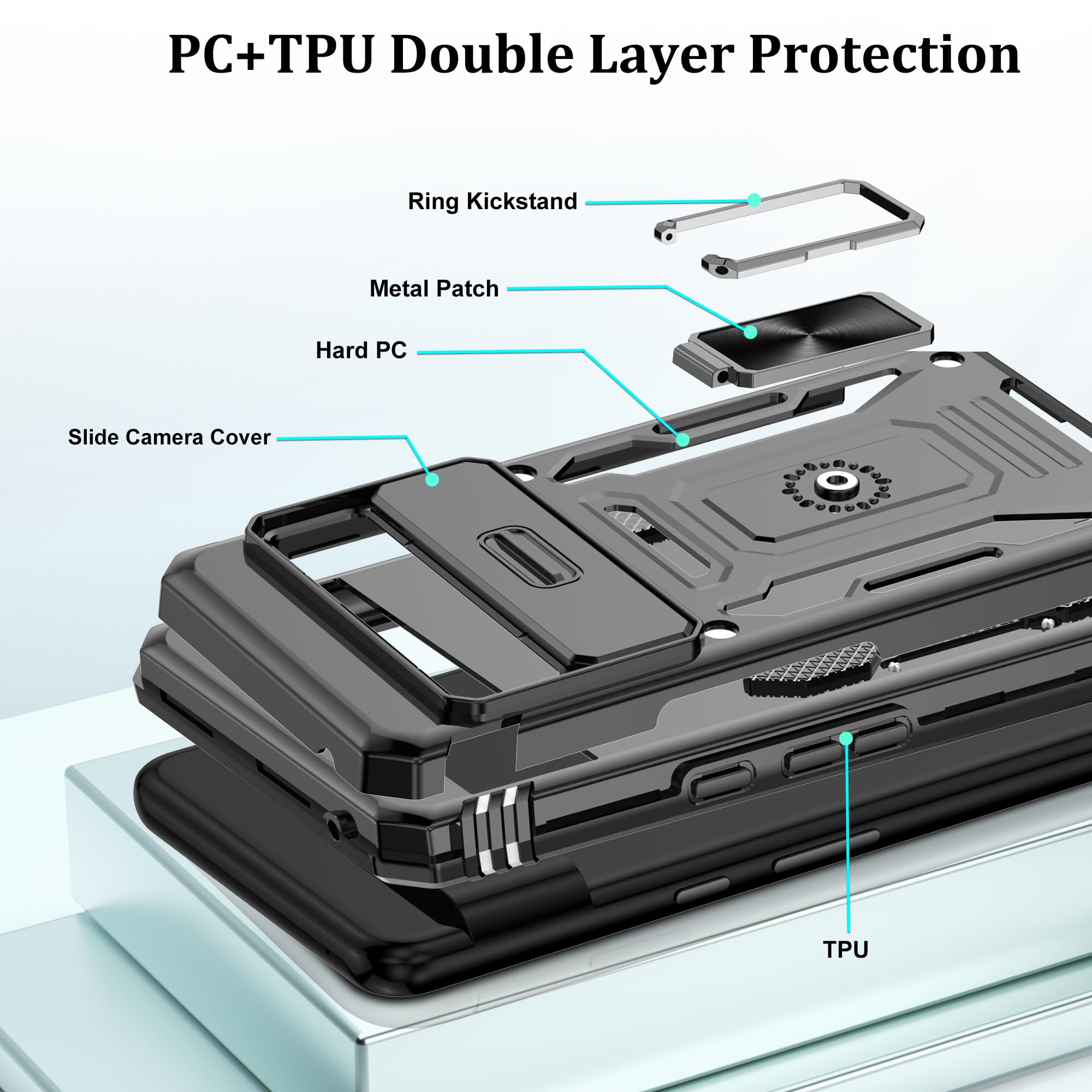 Schutzhülle Für Google Pixel 8 Pro Mit Standring - Stoßfest, Militärschutz, Kameraschutz, 4,8m Fallhöhe