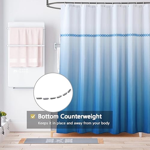 Miniatura 63 de Cortina de ducha de tela blanca con contrapeso inferior, calidad de hotel impermeable, 72 x 72 pulgadas, lavable a máquina B-blanco,Beige