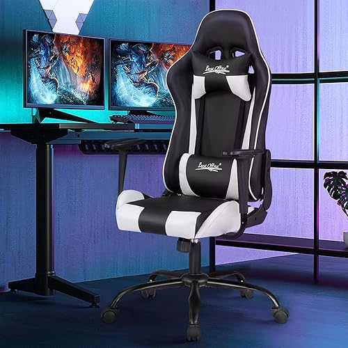 Miniatura 2 de Silla de juegos silla de PC ajustable de altura alta con reposacabezas y soporte lumbar y ruedas sillas ergonómicas de juego de computadora de piel