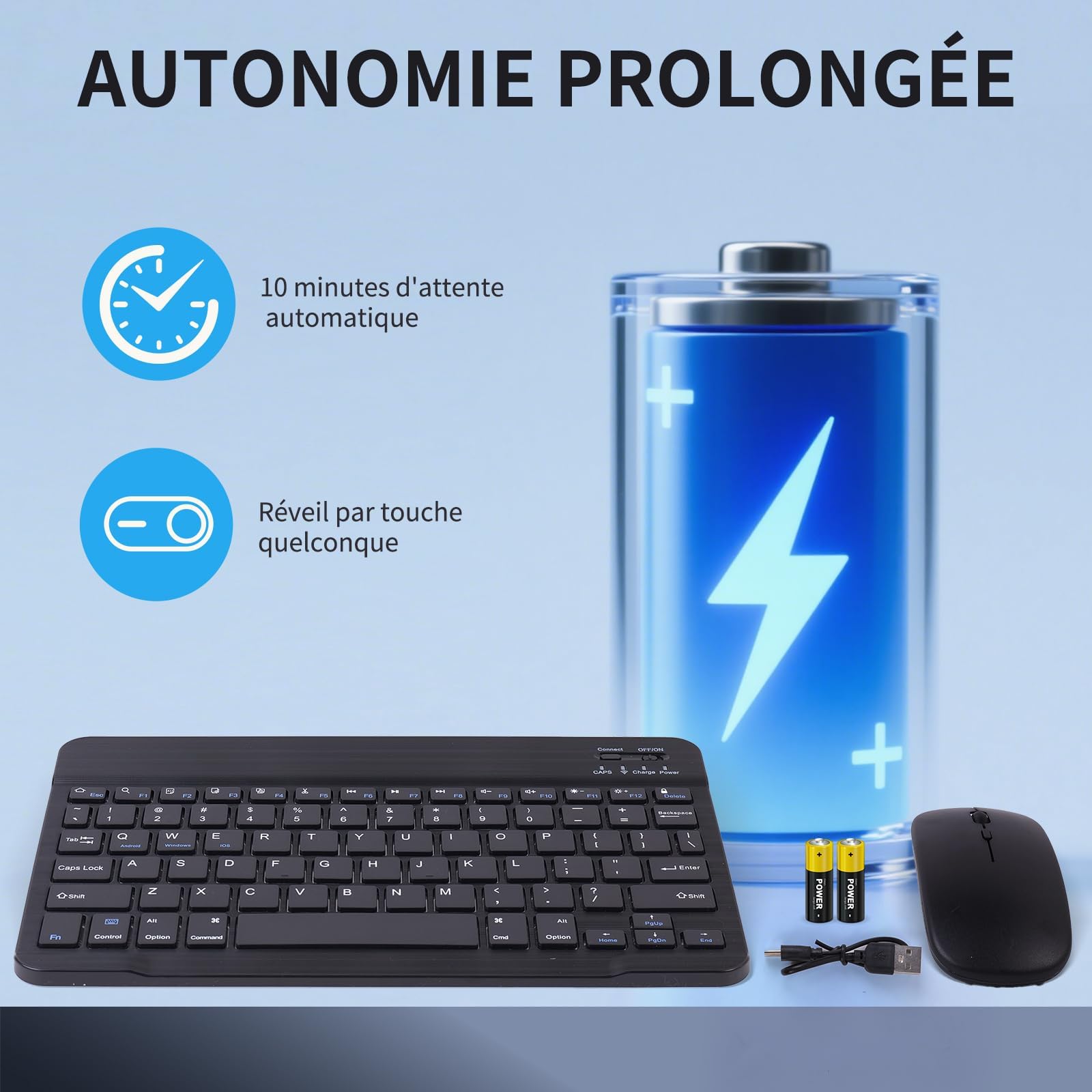 Clavier Souris sans Fil,Wireless Keyboard Mouse Combined, Silent WirelessKeyboard, Rechargeable Ultra-Thin and Portable, Ergonomic Keyboard and Mouse for iOS/iPad/PC/Android/Windows Laptop