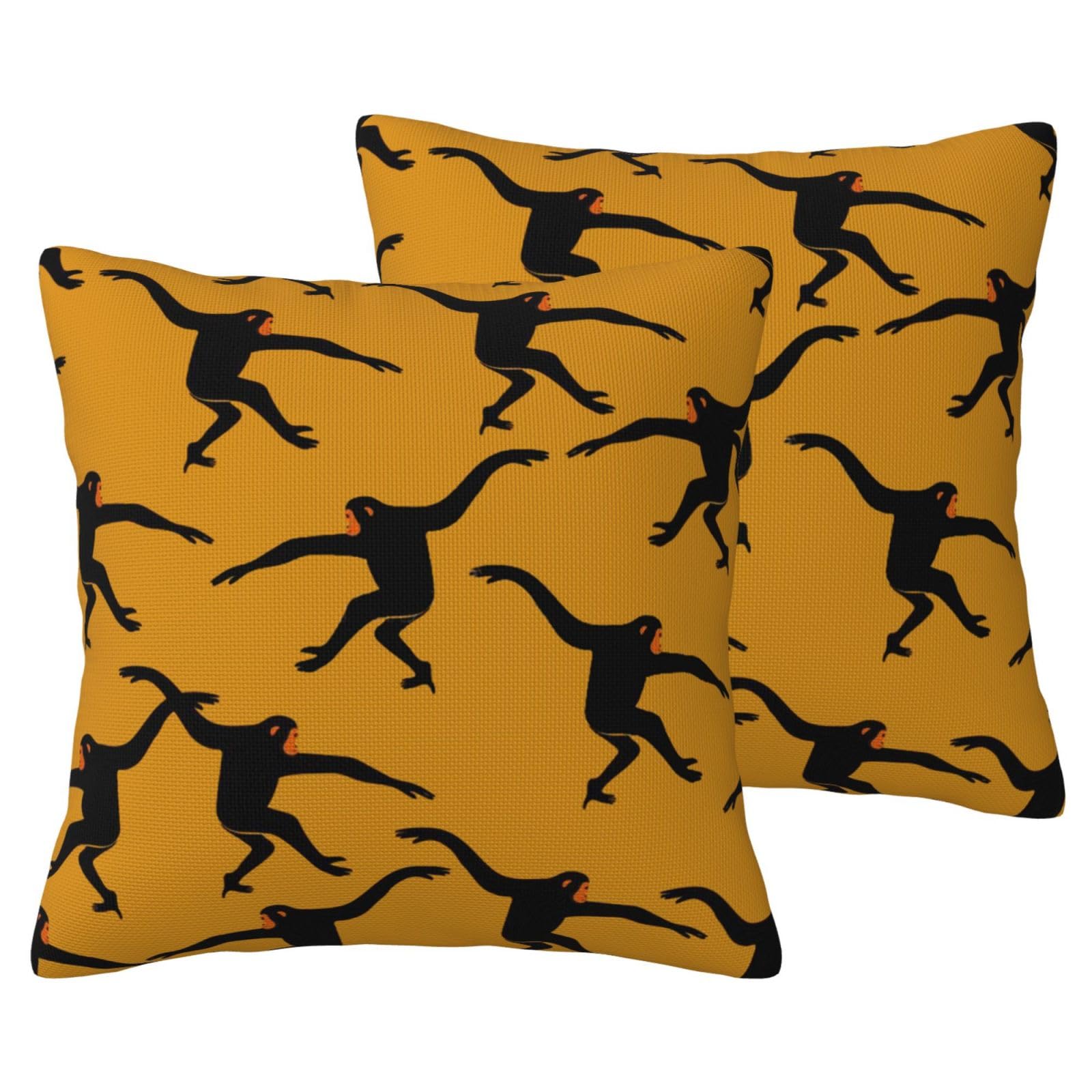 Housse de coussin singe Gibbon noir lot de 2 anti pli aspect lin