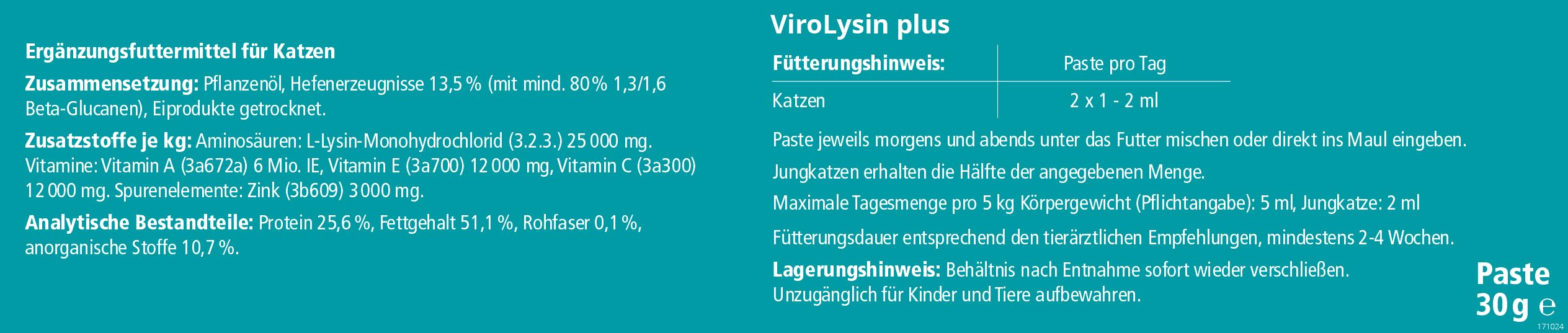 almapharm ViroLysin Plus | Doppelpack | 2 x 30 g | Ergänzungsfuttermittel für Katzen | Paste zum eingeben in das Maul | Vitalstoffe