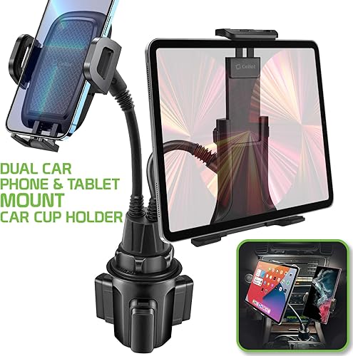 Miniatura 2 de Soporte de teléfono para ranura para portavasos de automóvil, soporte flexible de cuello de cisne con soporte para teléfono y soporte para tableta -