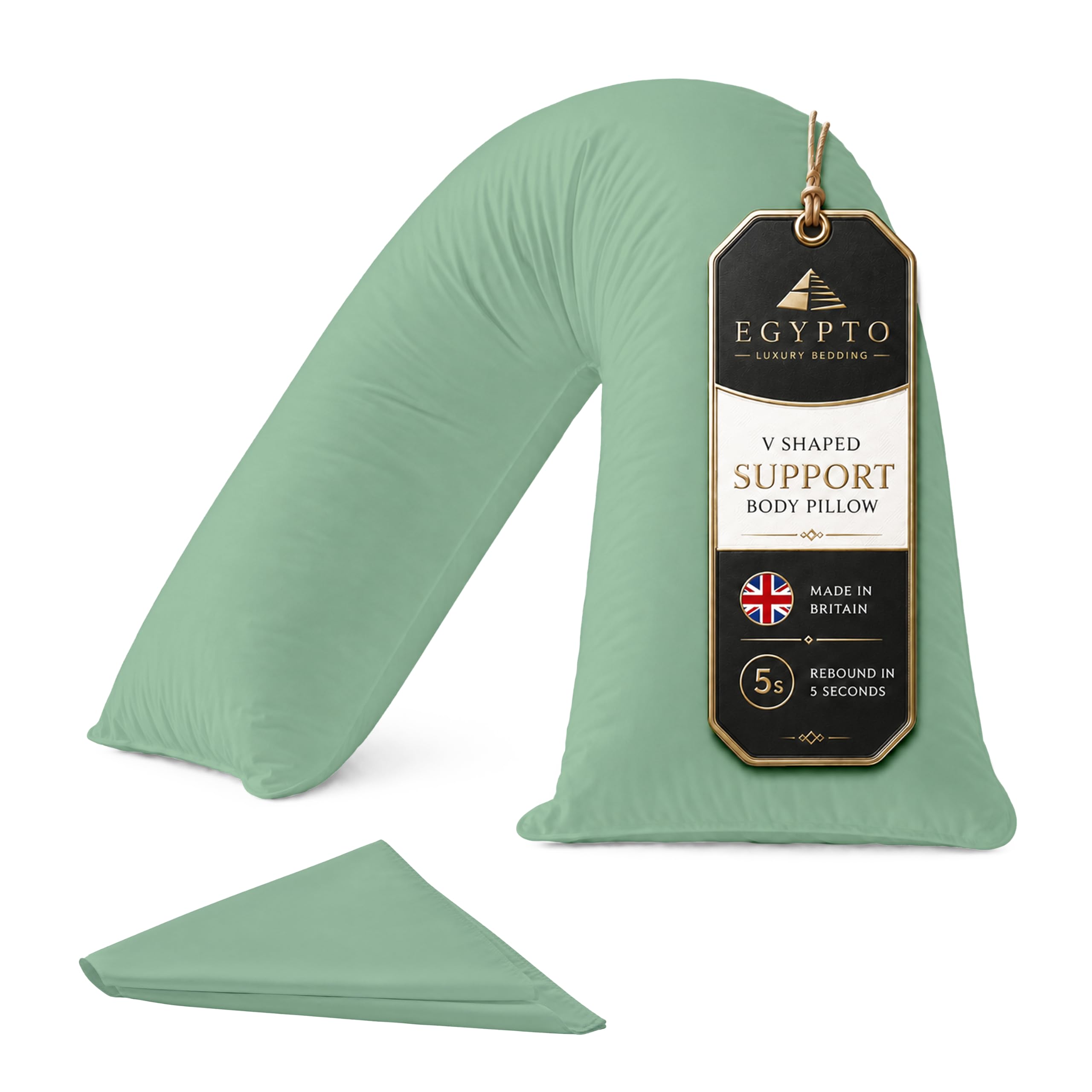 EGYPTO Orthopaedic V Pillow with Pillowcase | Anti-Allergy V Shaped Pillows for Neck & Back | Ideal for Pregnancy, Nursing & Recovery Triangle Pillow (Duck Egg)