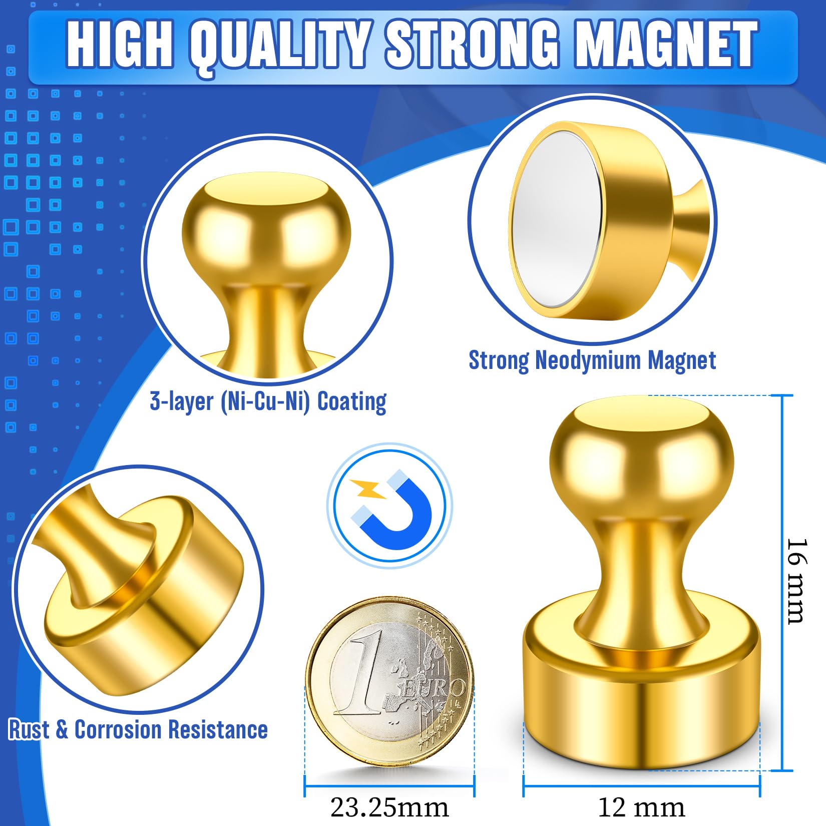 MIKEDE Lot De 6 Aimants En Néodyme En Forme De Disque De Terre Rare, Aimants Permanents Puissants Avec Adhésif Double Face, Parfaits Pour Réfrigérateur, Bricolage, Construction, Scientifique