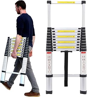 3.2M/10.5FT Extension Folding Telescopic Ladders Ladder - Aluminum DIY Straight Style Climb Telescopic Loft Stair Ladder Extendable Step Small Gift
