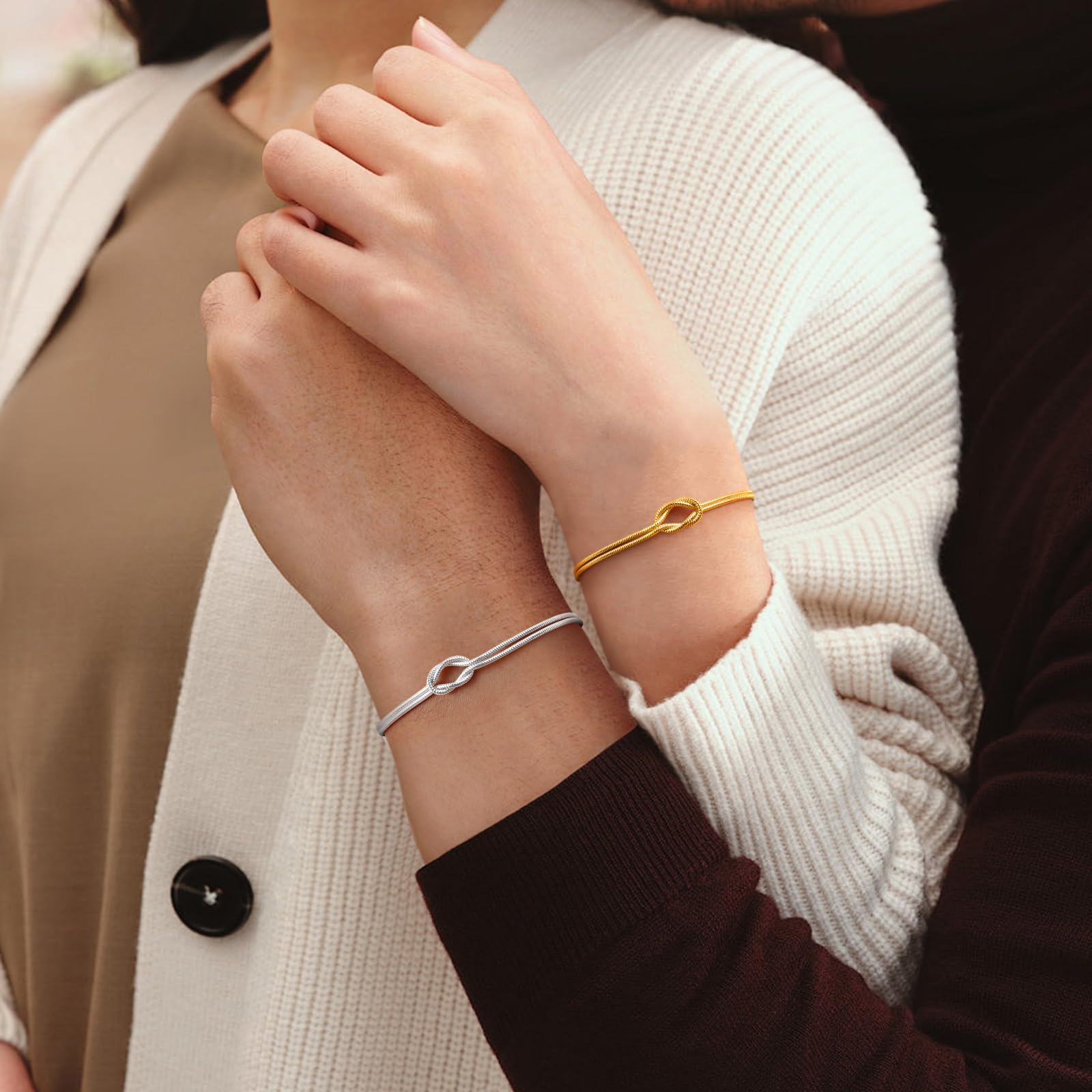 J.Fée 2PCS Bracciali Coppia Bracciale Amicizia Bracciale Donna Argento 925 Bracciali Amicizia Donna, Braccialetti Donne Oro, Regali di Coppia, Regalo Amica, Regalo Fidanzato, Regali Mamma