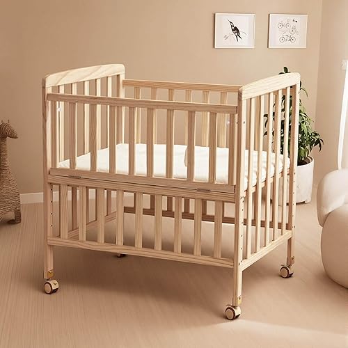 Miniatura 9 de Mini cuna convertible  Moisés portátil con colchón incluido, cuna de bebé de 3 alturas con lado que se abre para habitación pequeña y recién nacidos