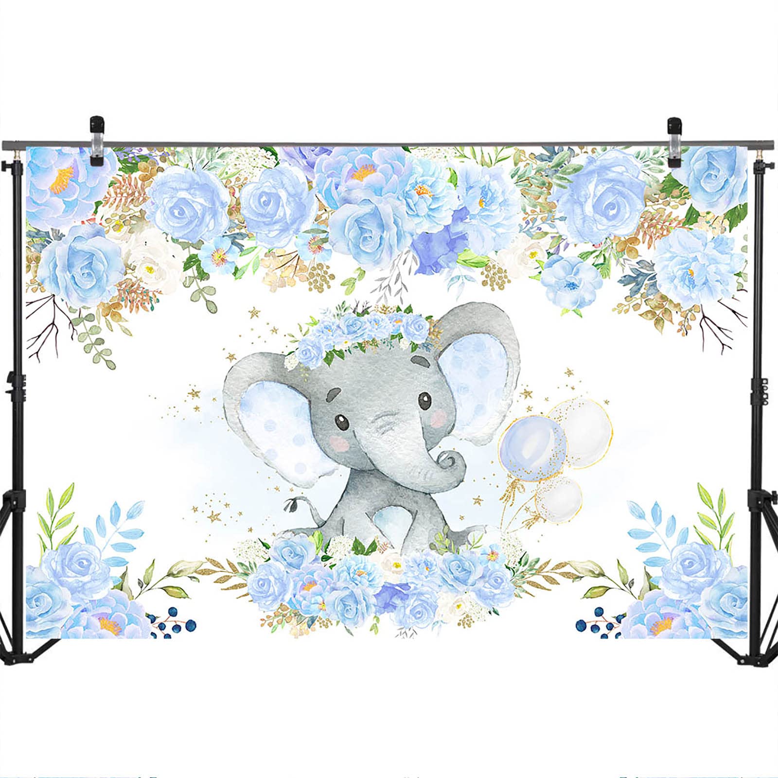 Blue Elephant Babyparty-Hintergrund, 1,8x1,2 M - Fotohintergrund Für Jungen Oder Mädchen