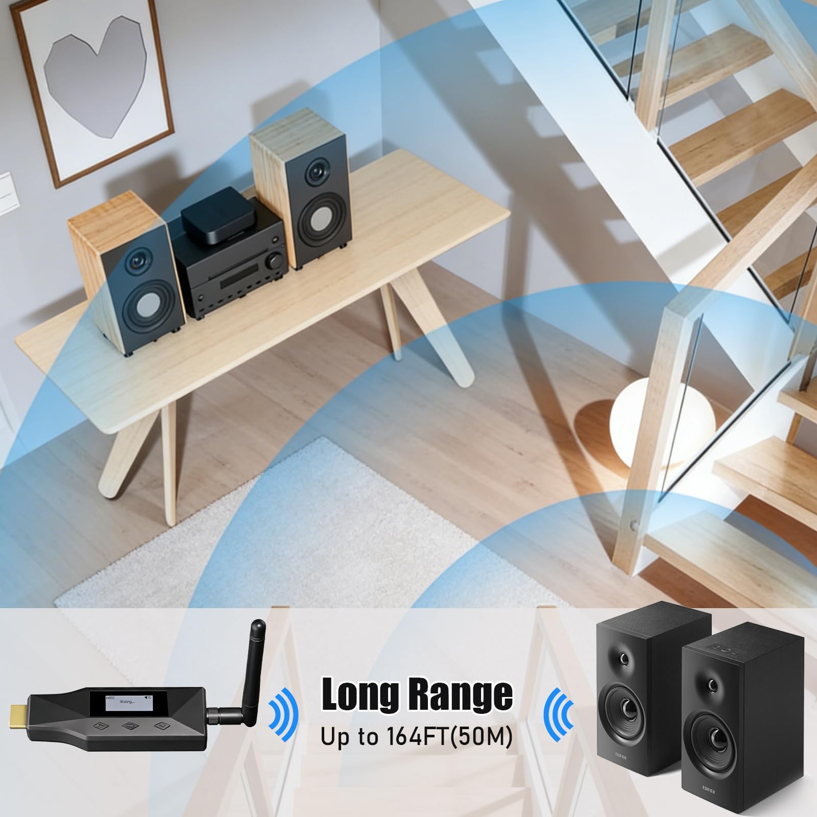 Tendak eARC/ARC a Bluetooth Transmisor, eARC/ARC a Bluetooth Auricular Altavoz Conversor de Audio con pantalla, Soporta Conexión simultánea de dos dispositivos, Función CEC