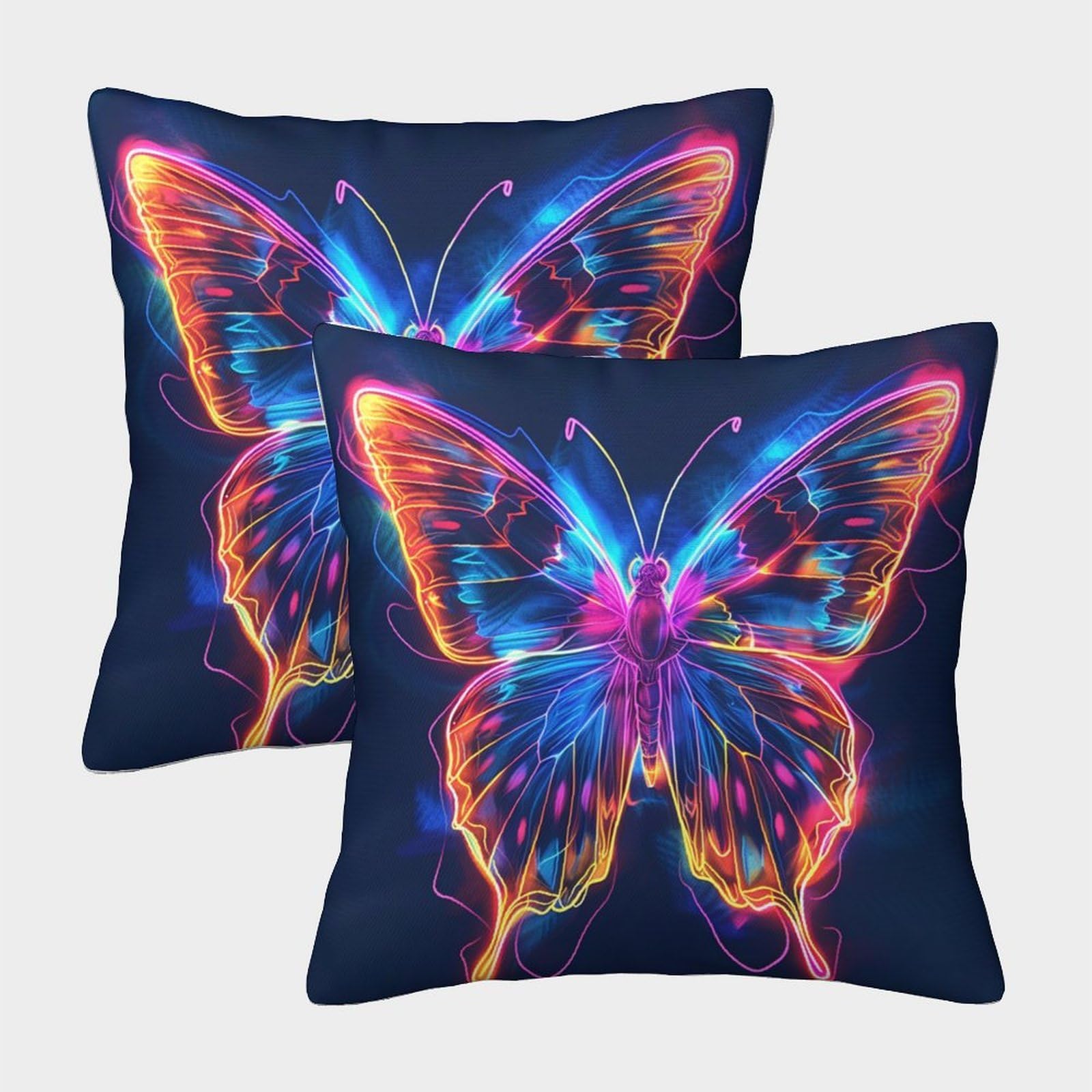 QFVANSIYO Neon Butterfly 3D Printed Pillowcase Microfiber Soft Bedroom Decor Butterfly Pillow Cover for Adults Teens Home Bedding 50x50cm
