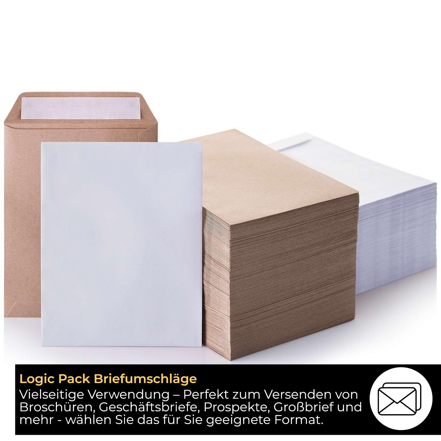 250 Enveloppen DIN C5 zonder raam Zelfklevend C5, Bruin Envelop 162 x