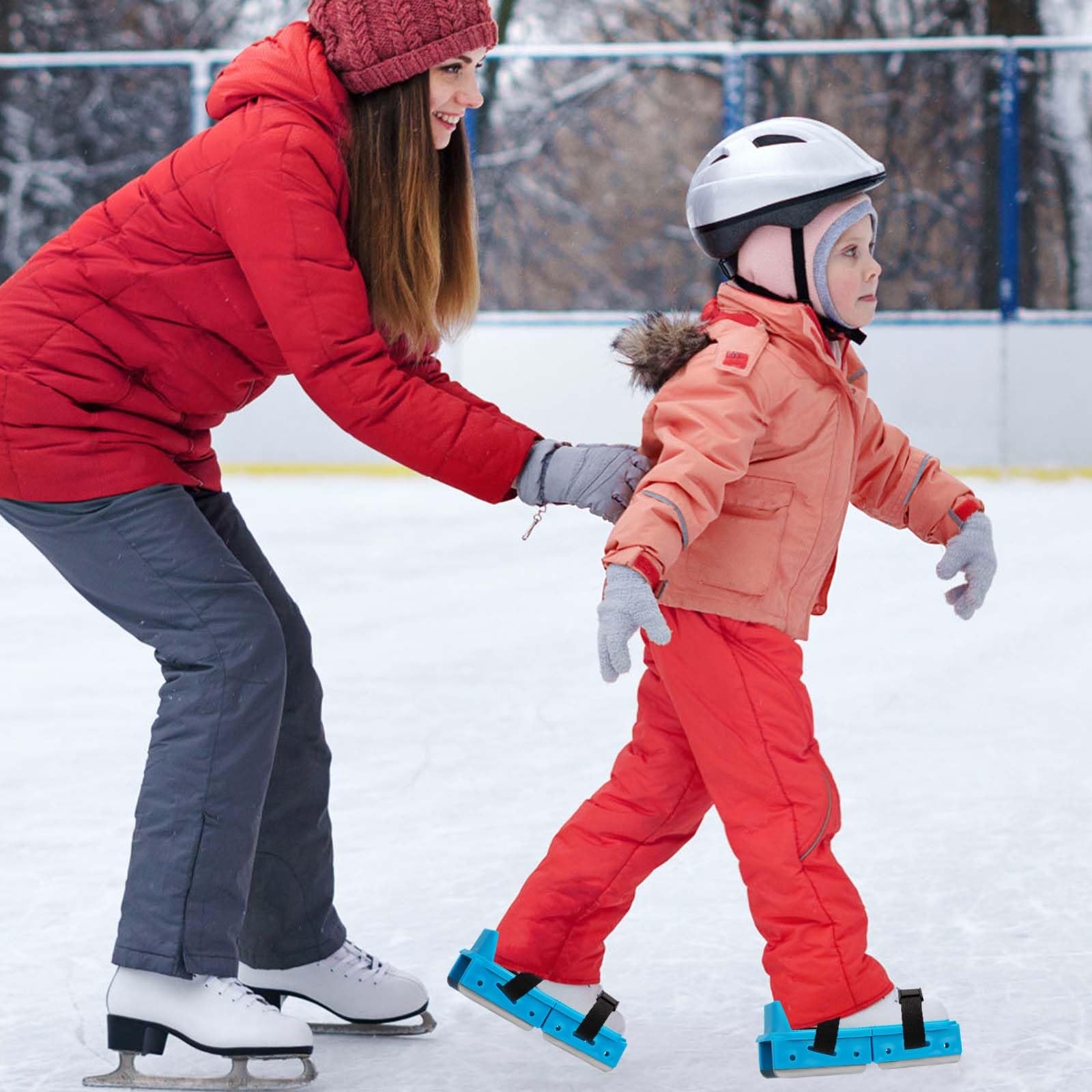 BOXOB Pattini da Ghiaccio per Bambini, Regolabili Doppi Scivoli Ice Skates con Cinghie di Fissaggio a Gancio e Anello, Mantenimento della Stabilità Accessori per Pattinaggio per Principianti