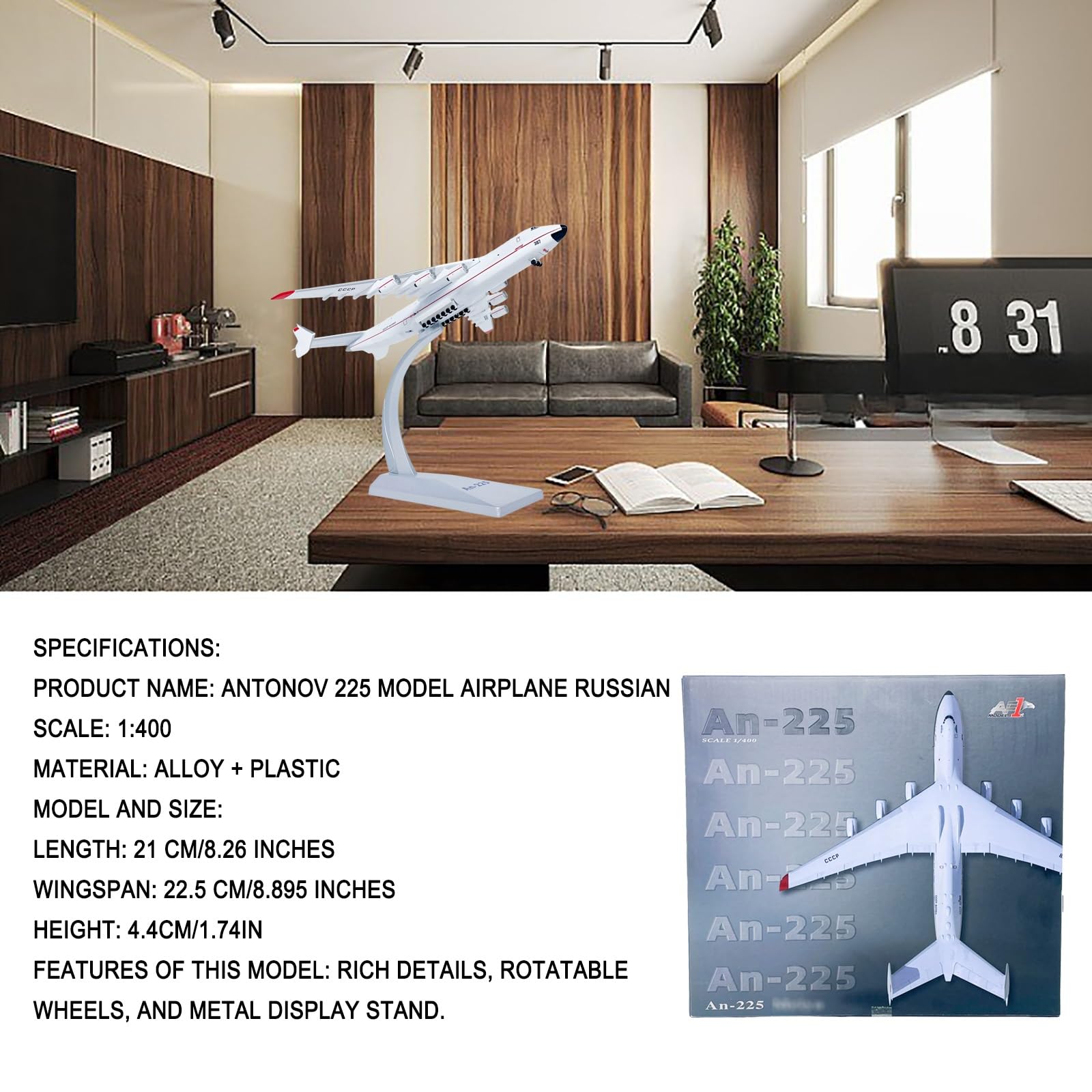 1:400 Antonov An-225 larga scala in lega metallo trasporto modello aereo trasporto premium collezione for armadio scrivania, storico regalo for appassionati militari for adulti