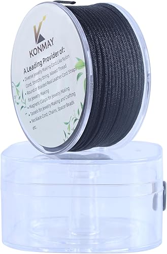 Vista 135 de KONMAY Cuerda de nailon negro de 0.024 in con estuche para pulseras, cordón de satén de nailon trenzado de 190 yardas para fabricación de joyas
