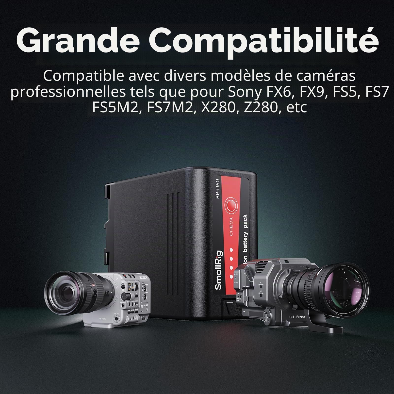 SMALLRIG Batterie Compatible avec BP-U60 pour Sony FX6, FX9, FS5, FS7, FS5M2, FS7M2, X280, Z280, 99 Wh / 6800 mAh, Batterie de Rechange, avec Indicateur de Batterie - 4670