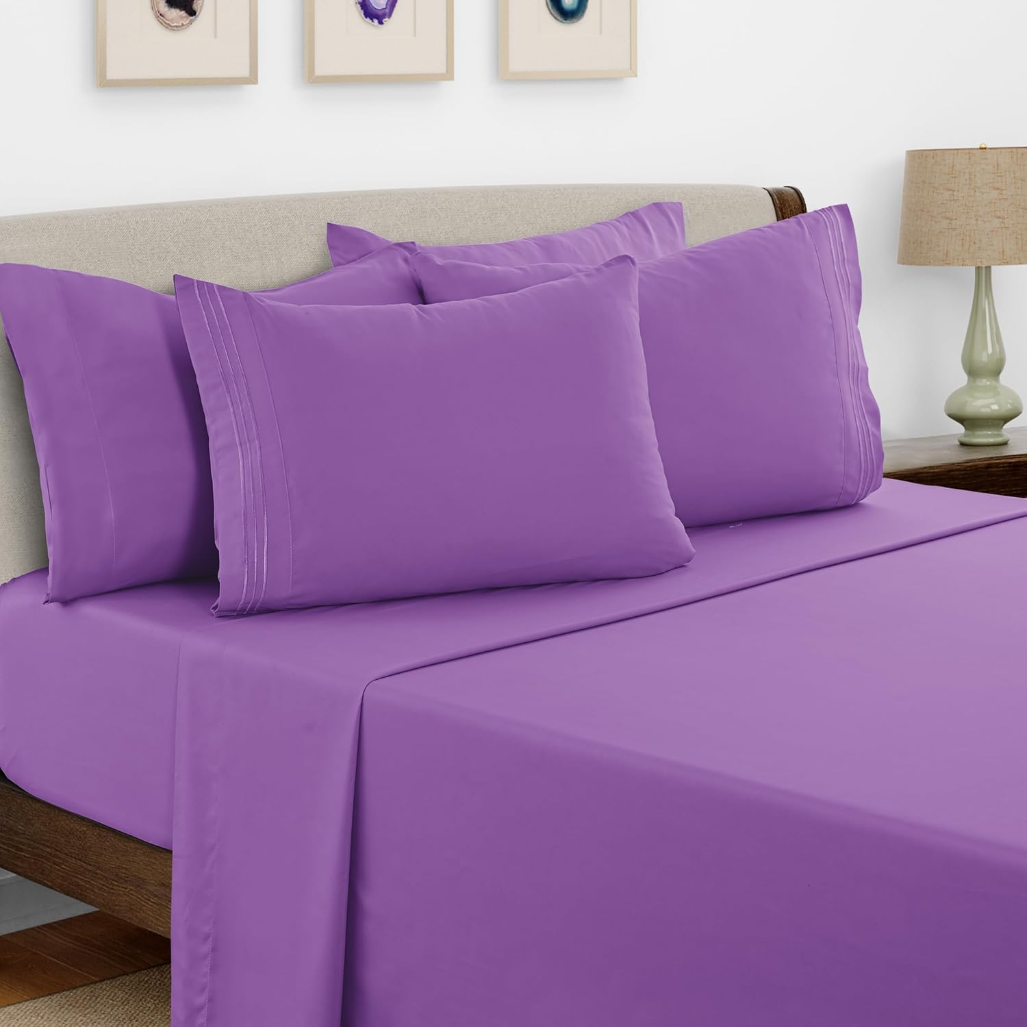 Lux Decor Full Sheet Set 6 PC Brushed Microfiber Bed Sheets 16 Inches Deep Pockets