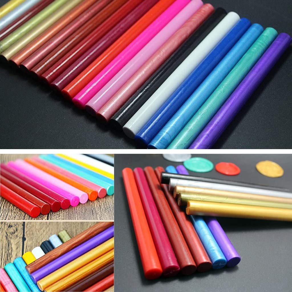 Bastoncini di ceralacca e 1 pistola per colla, 15 pezzi, per sigillare con ceralacca, per timbri in stile retrò, vintage, timbri di cera, per matrimonio, inviti, buste