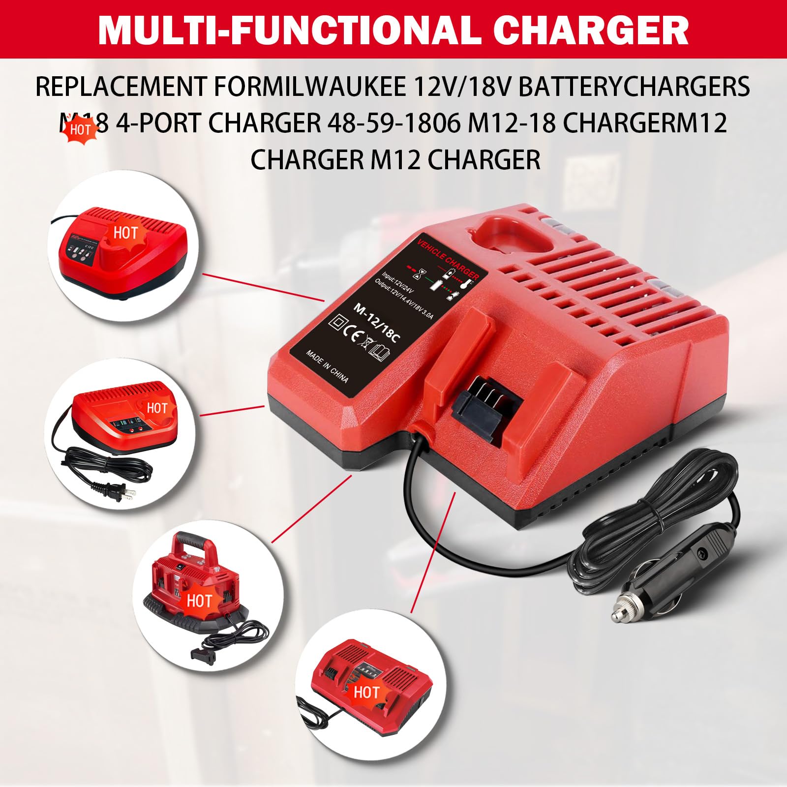 Caricabatterie di ricambio per batteria MIL N12N18 12V-18V