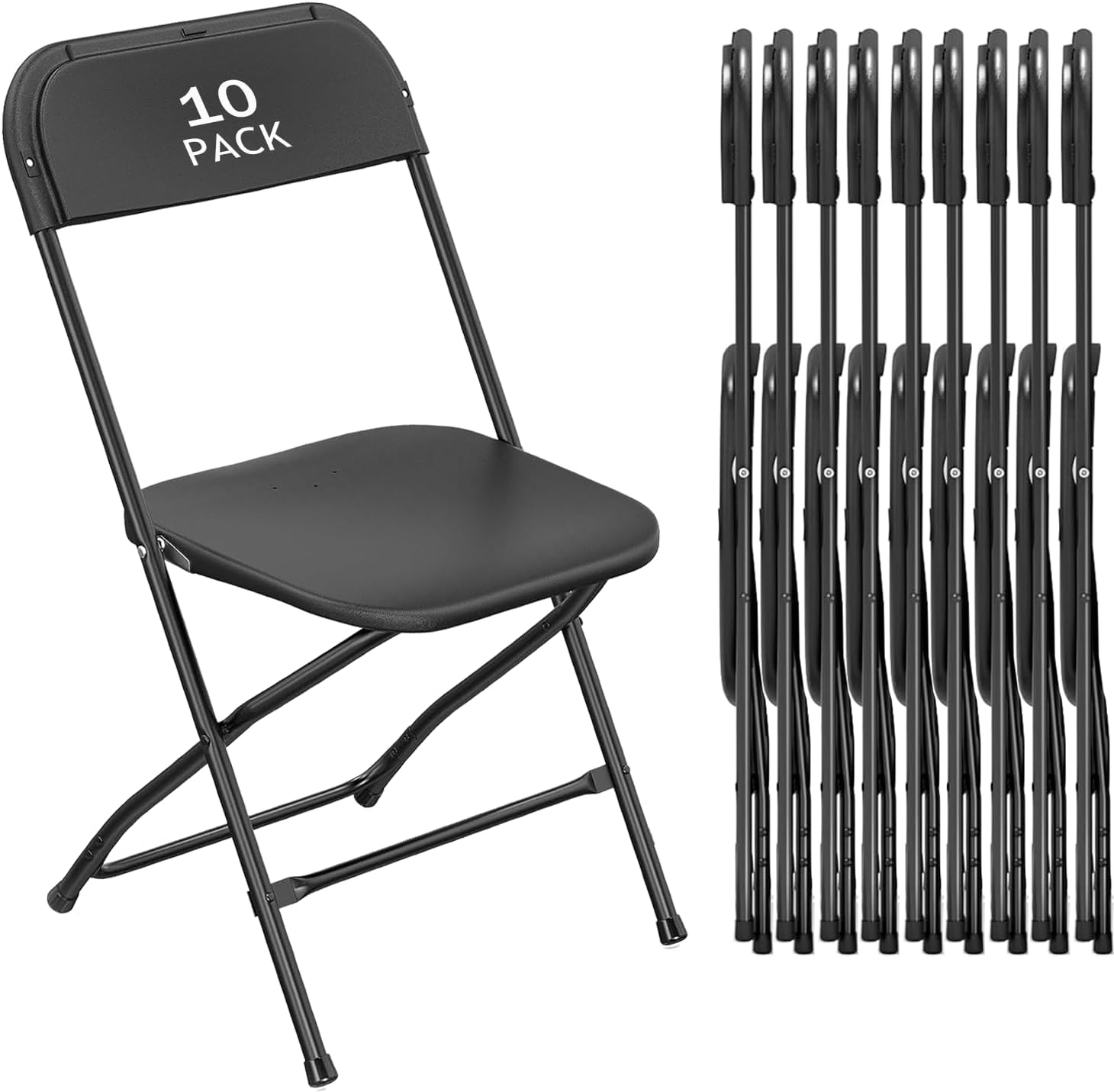 6 Pack Black Plastic Folding Chairs, Portable Stackable Commercial Chairs with Steel Frame, 350 lb Capacity Indoor Outdoor Seating for Wedding Party Event Office Dining