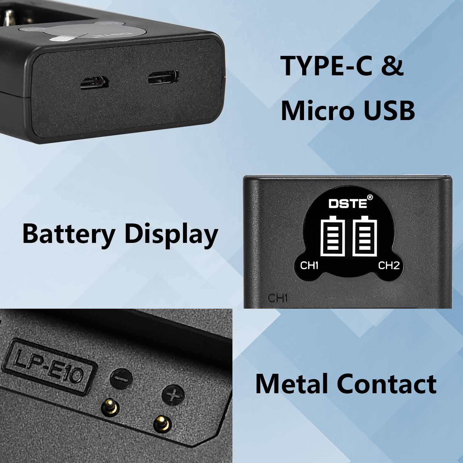 Pack 2 Batteries + Chargeur Voyage Pour Canon LP-E10 - Compatible EOS Rebel T3/T5/T6, Kiss X50/X70, Etc. - 9