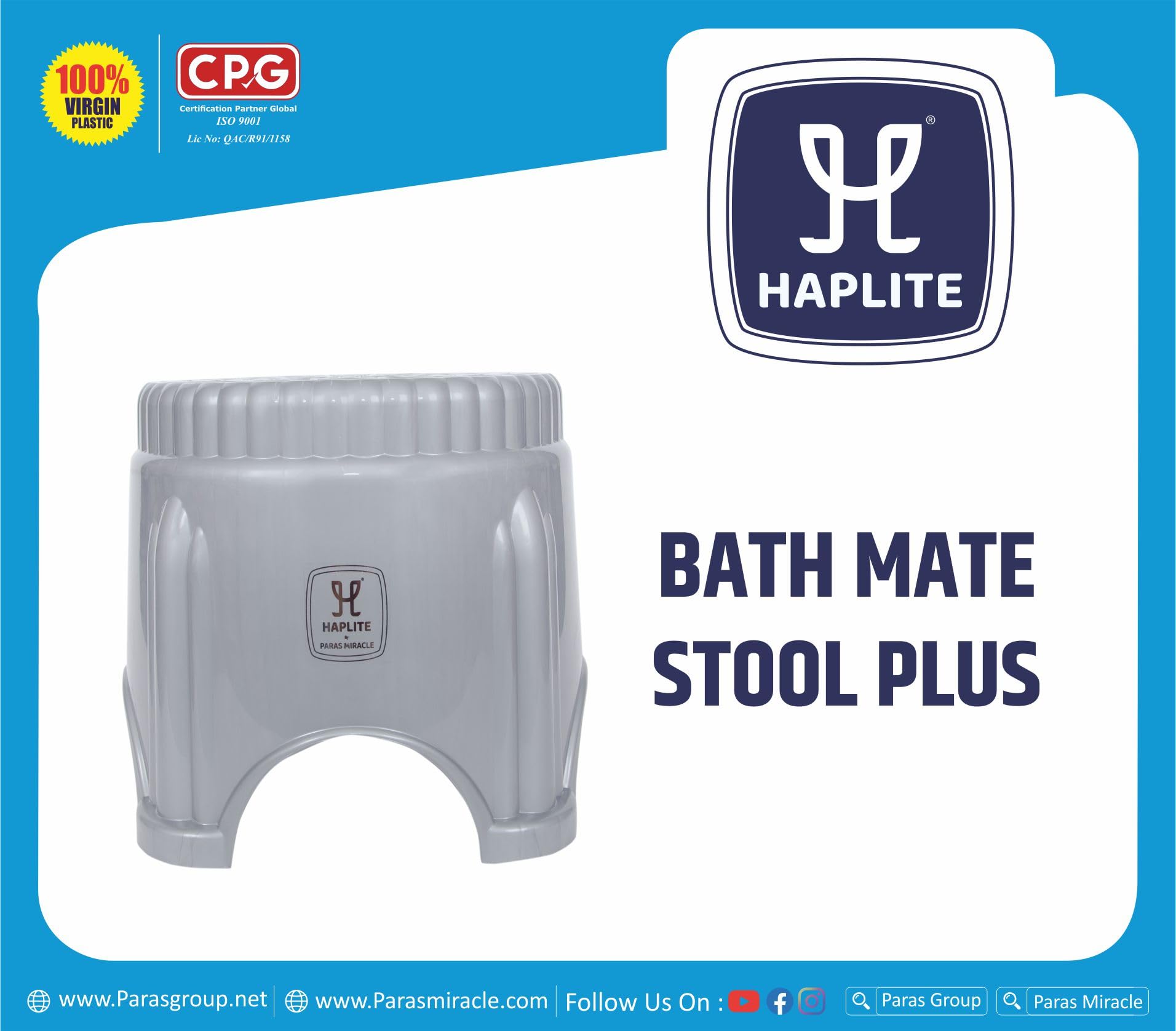 PARAS Miracle Haplite Bath Mate Plus Stool (Grey)