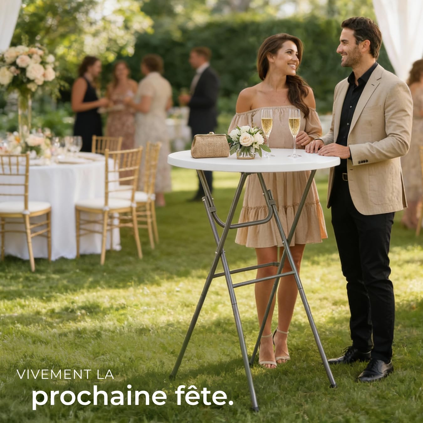 tectake® Mange Debout Table Haute Pliable Pratique et Élégante Structure légère et résistante Table d'appoint Exterieur Mariage Anniversaire Bapteme Barbecue Bar Exterieur Ø80 cm Hauteur 110 cm