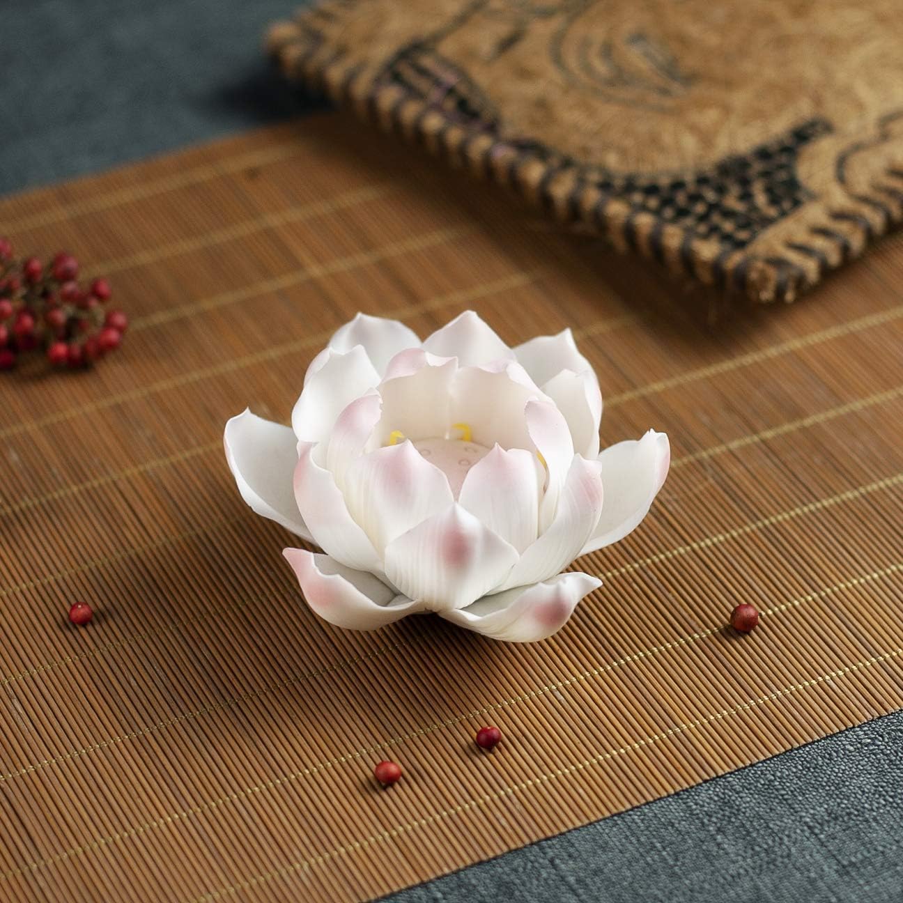 NAGU Incense Burner Holder for Sticks,Handmade Lotus Ceramic Burning Ash Catcher Tray,Home Crafts Decoration,Large