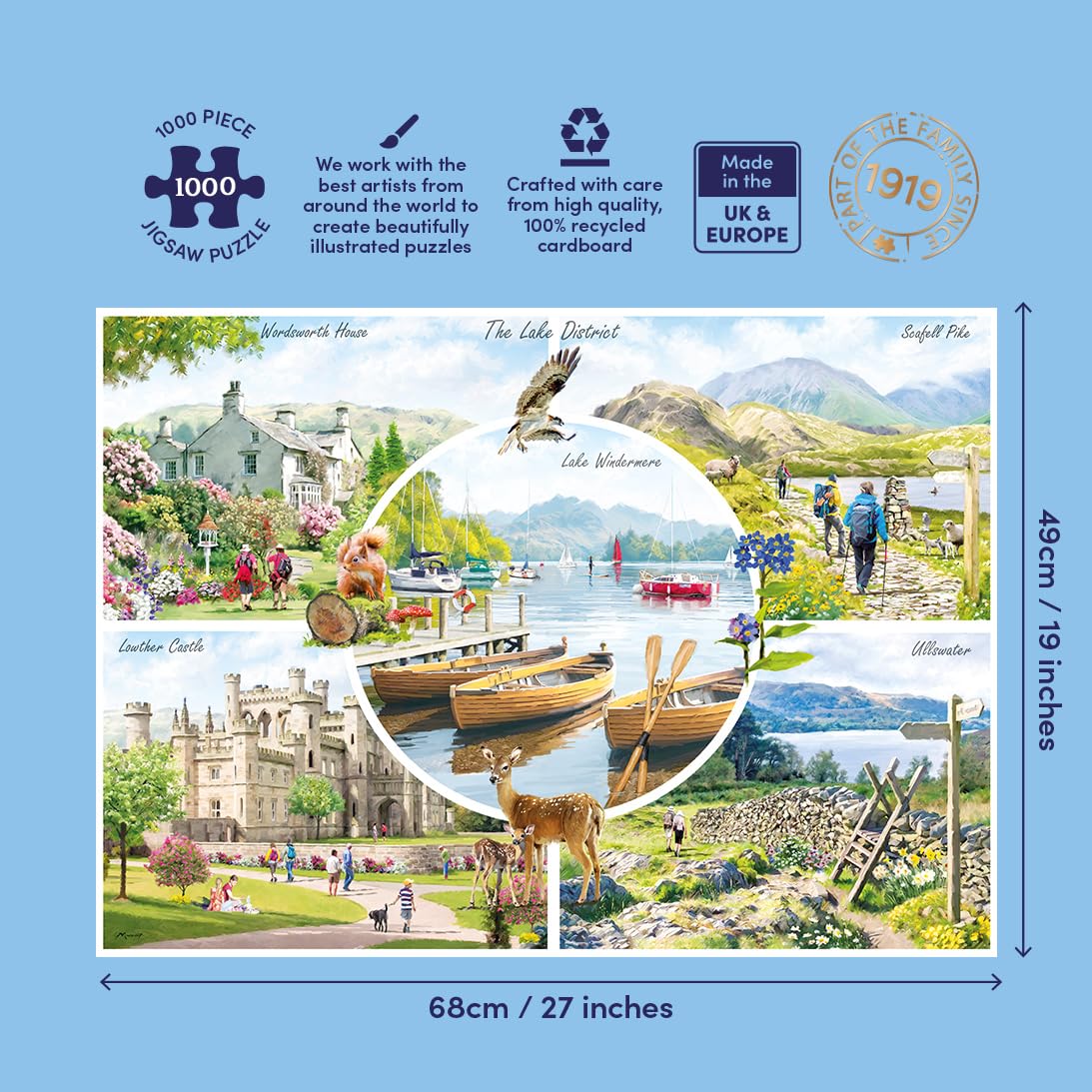 Gibsons The Lake District 1000-elementowe puzzle dla dorosłych - przyroda i architektura, skarby brytyjskiego Parku Narodowego autorstwa Richarda MacNeila, wysokiej jakości zrównoważone puzzle