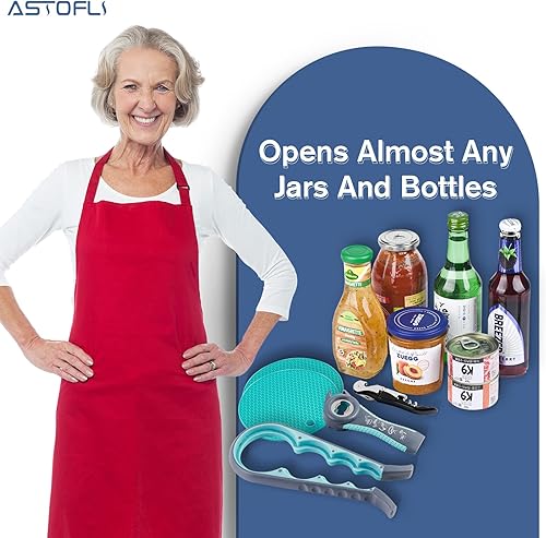 Miniatura 2 de Astofli Paquete de 5 abridores de tarros para personas mayores con artritis, abridor de tapas de fácil giro para abrir frascos con 2 pinzas de goma