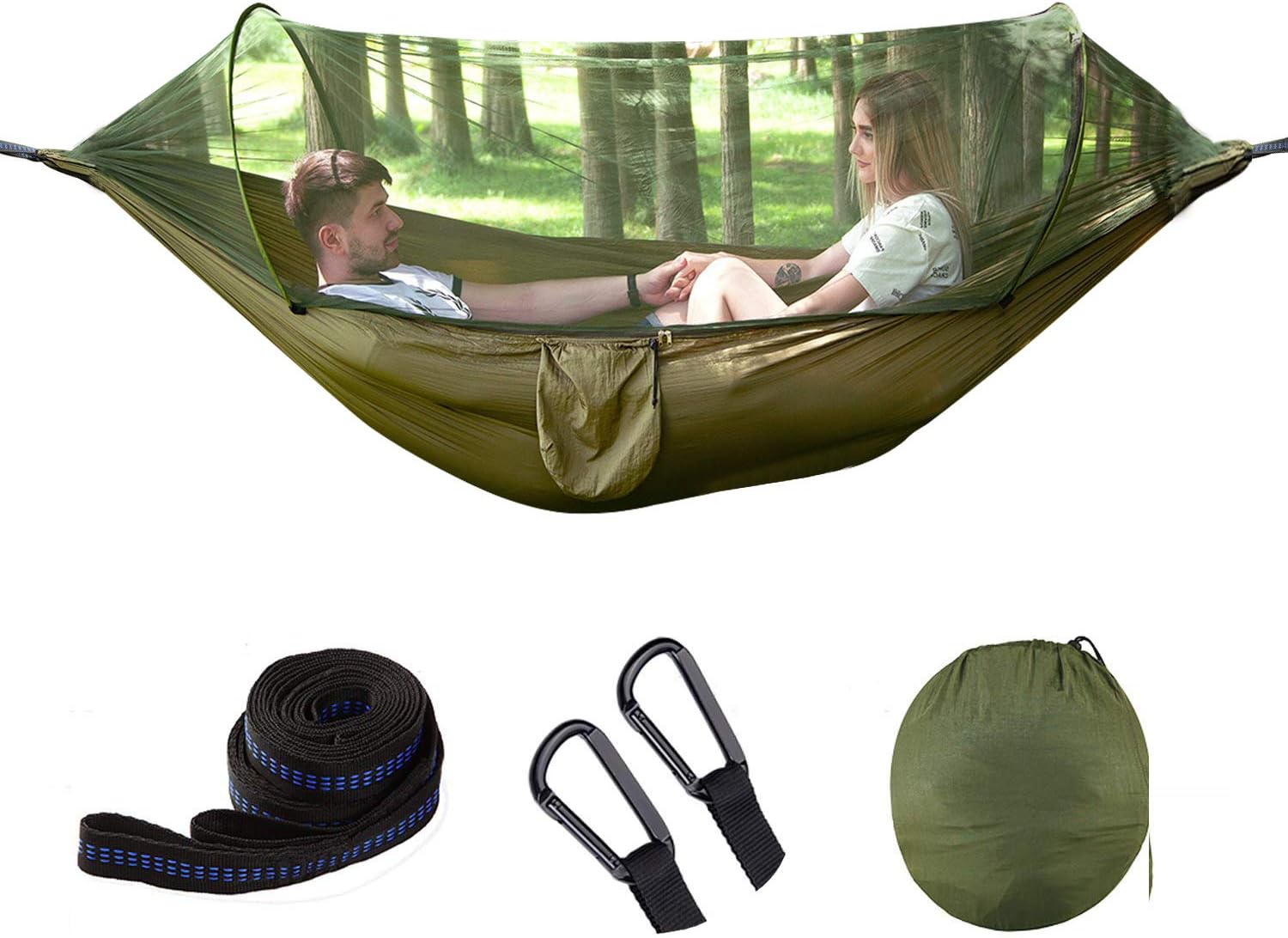 umsky Camping Hammock, 2 Person Jungle Hammock 1 lbs Weight Parachute Cloth Gardens Camping Hammock, Camping, Hiking and Jungle Hammock,Size 270 140 Centimeters (Green)