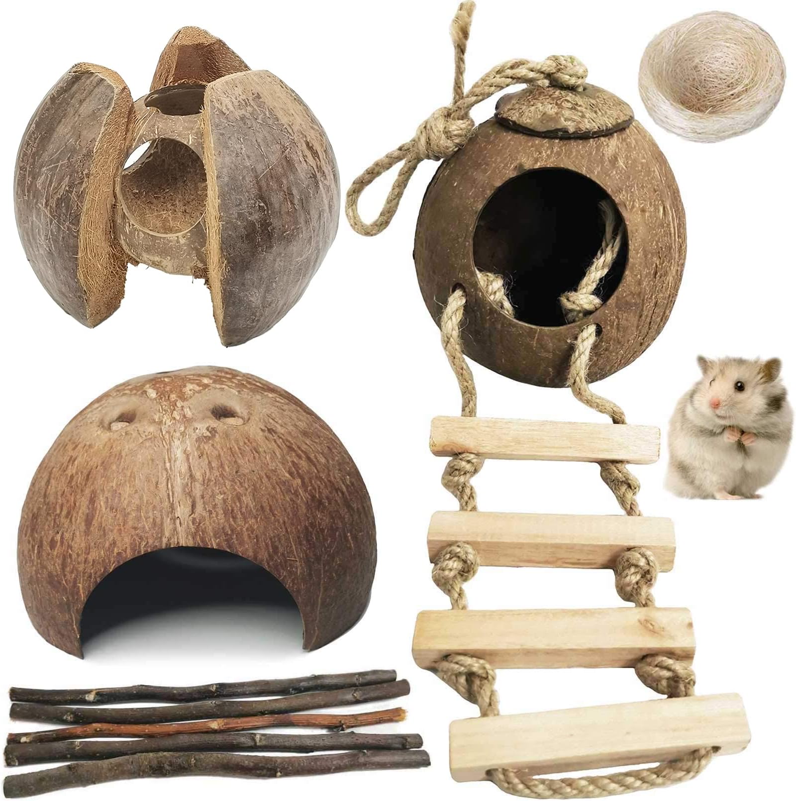 kathson Hamster Wooden House, Small Pet Hideout Climbing
