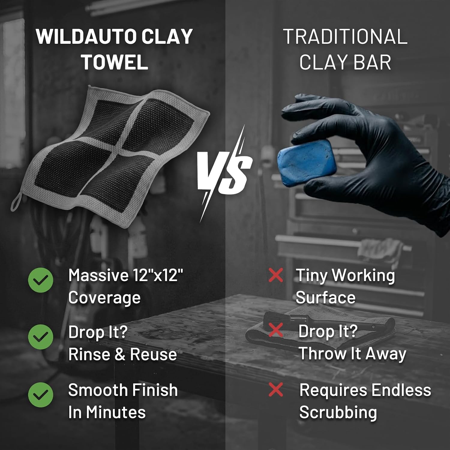 WildAuto Clay Towel for Car Detailing, 2 Pcs Fine Grade Reusable Clay Bar Towel - 4 Grid Partition, Removes Fallout Rail Dust Overspray Contaminants, Smooths Paint, Boosts Gloss & Wax Bond（Gray） image 4